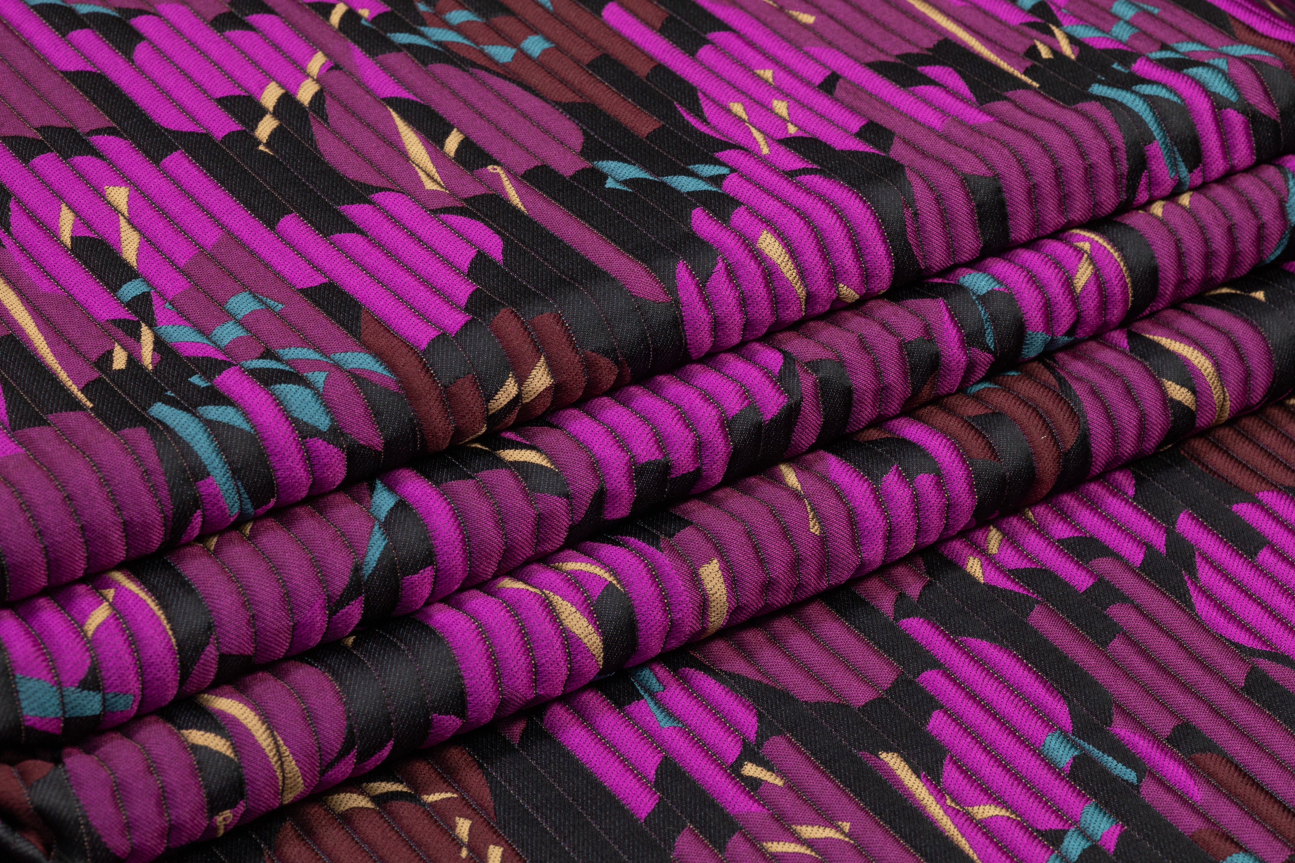 Abstract Ribbed Italian Brocade - Black / Purple