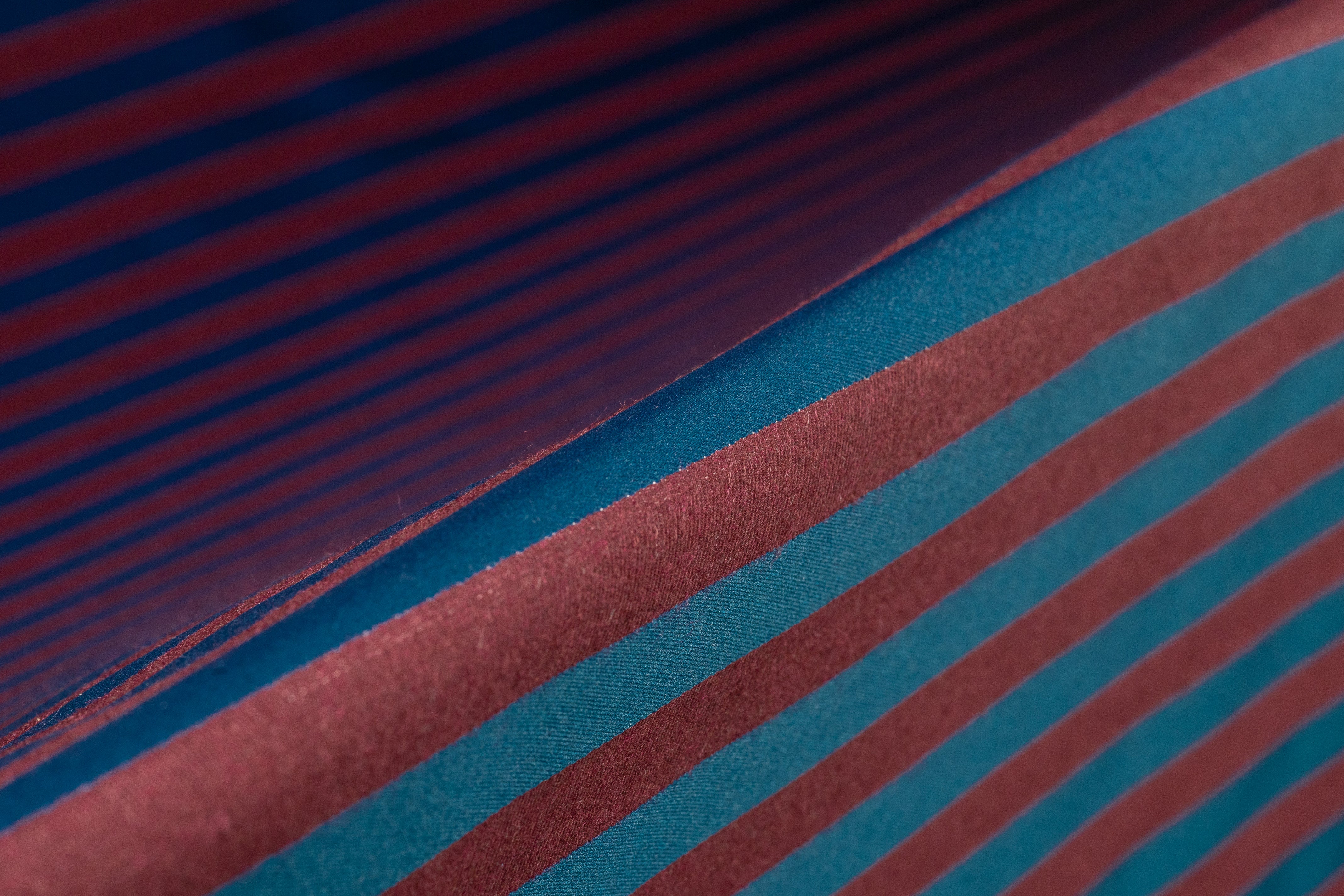 Striped Italian Wool Blend Satin Brocade - Blue / Burgundy