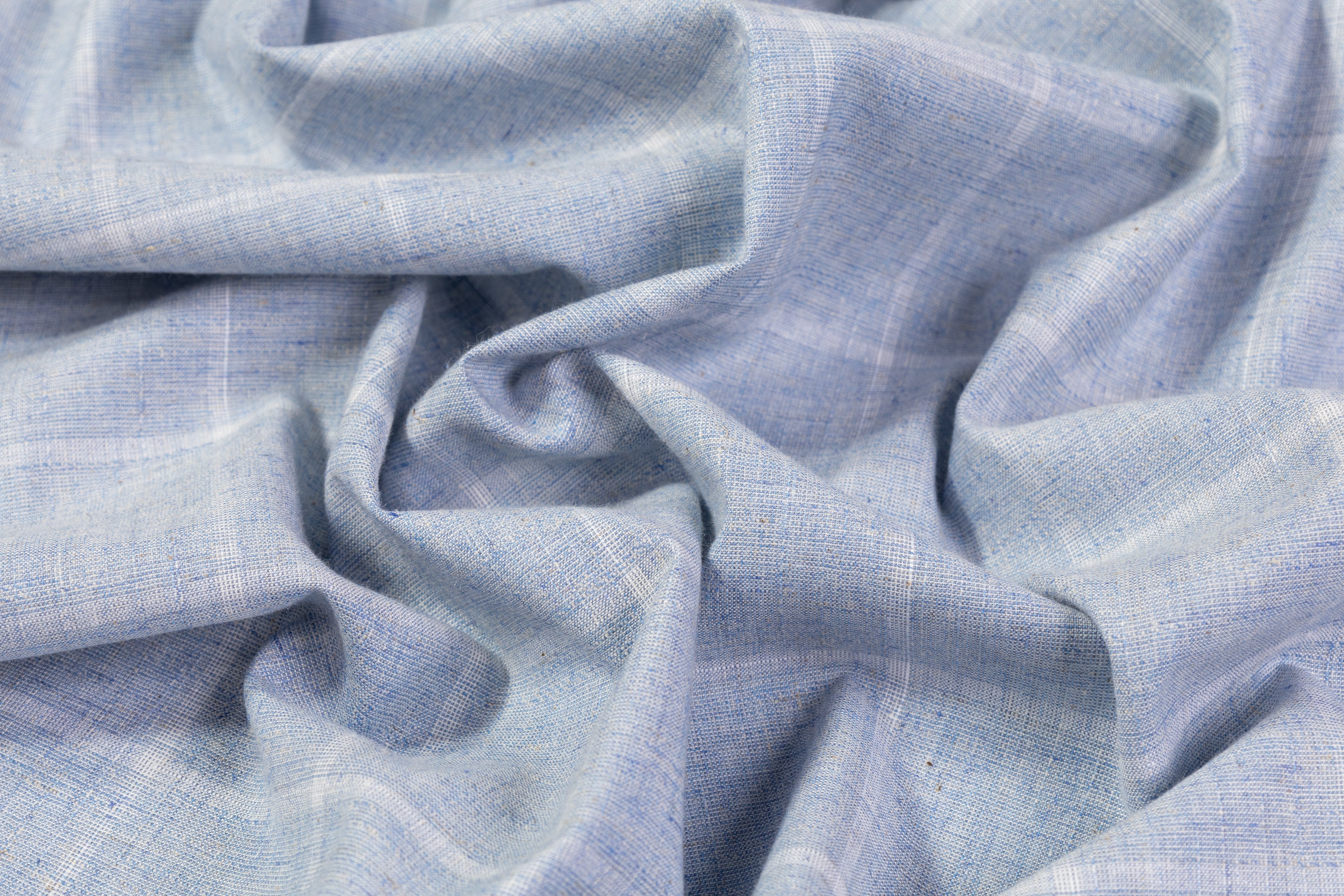 Windowpane Italian Cotton Linen Wool Suiting - Blue