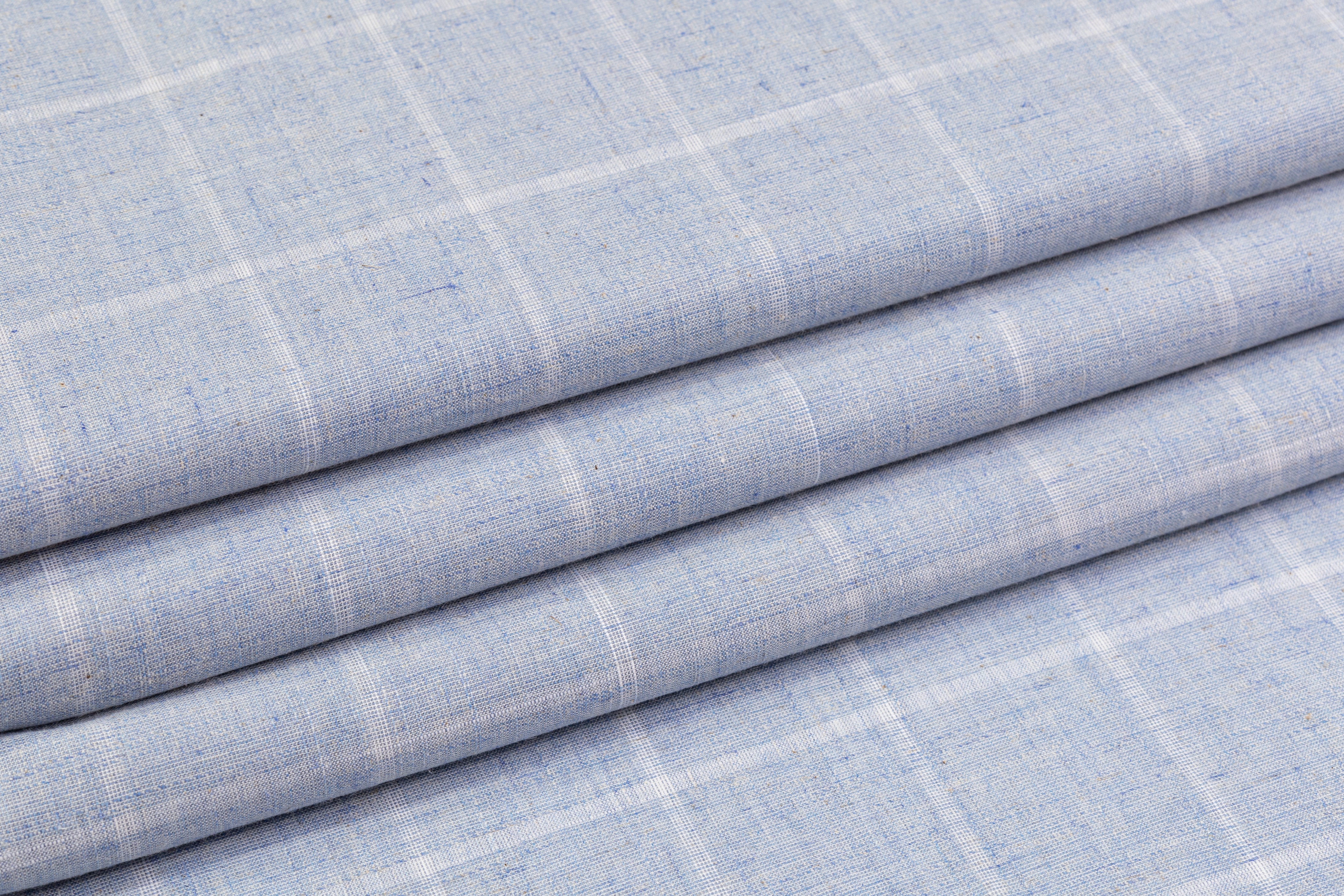 Windowpane Italian Cotton Linen Wool Suiting - Blue
