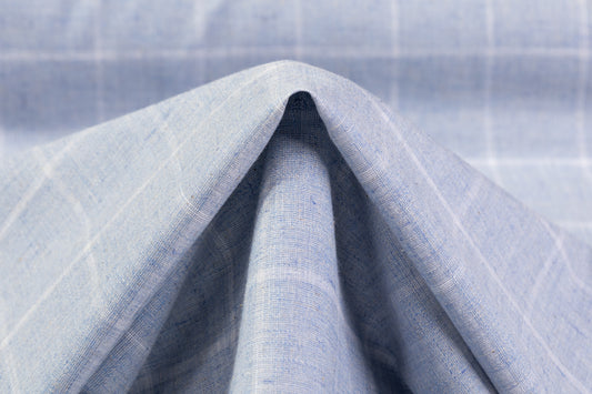 Windowpane Italian Cotton Linen Wool Suiting - Blue