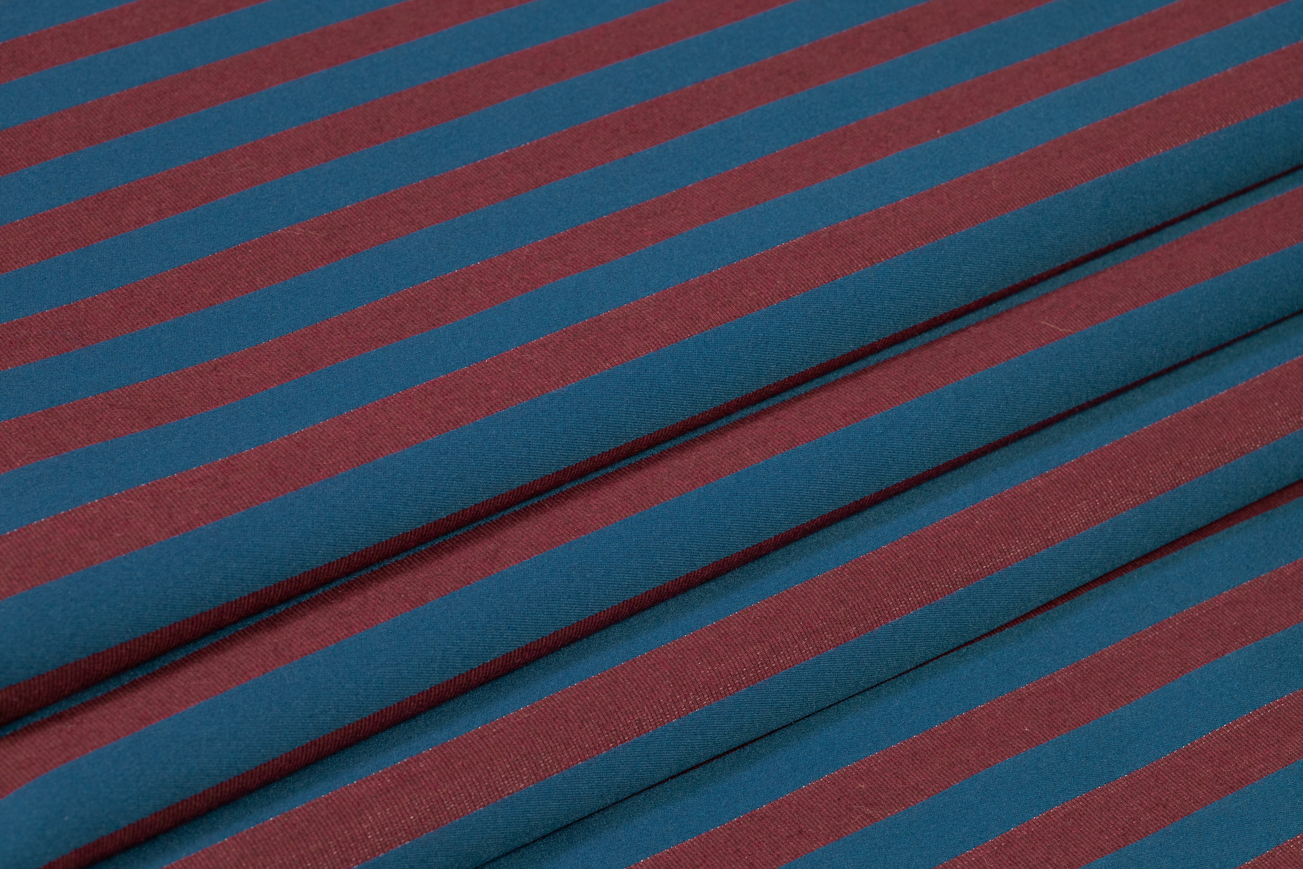 Striped Italian Wool Blend Satin Brocade - Blue / Burgundy
