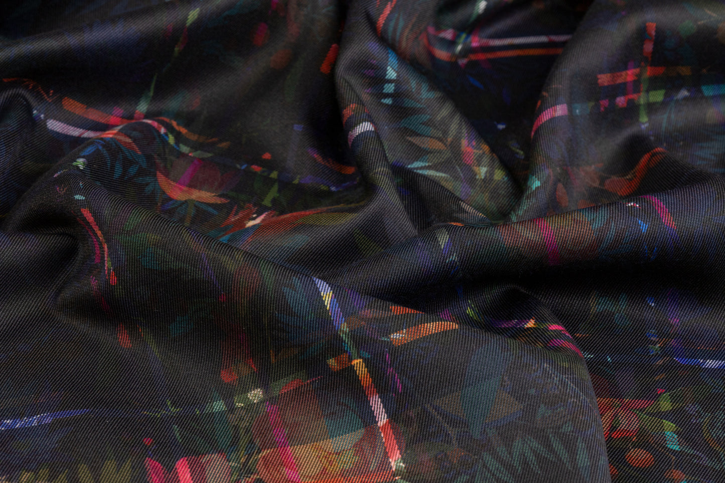 Tropical Windowpane Printed Poly Satin - Navy / Multicolor