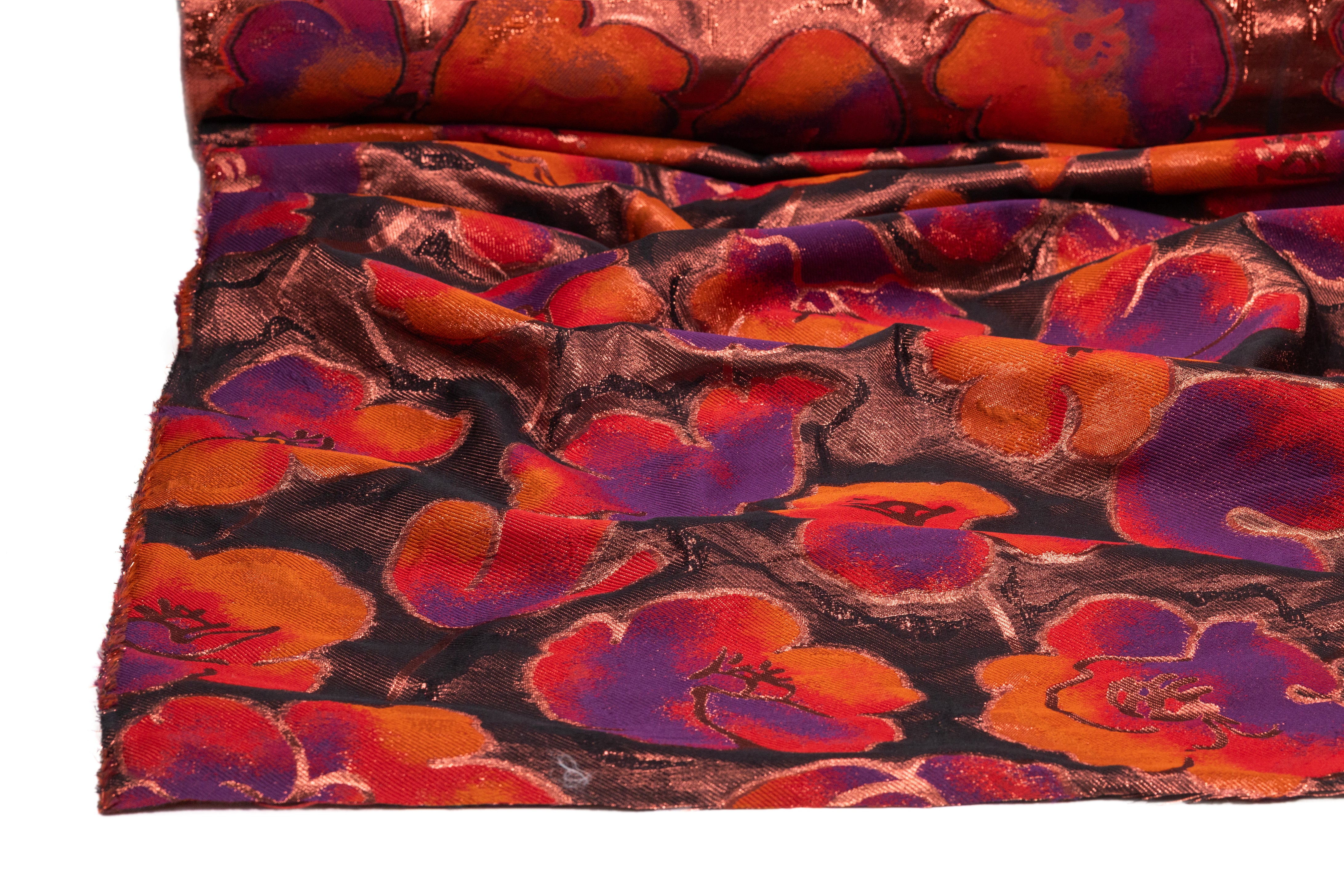 Floral Italian Silk Blend Metallic Brocade - Copper / Purple