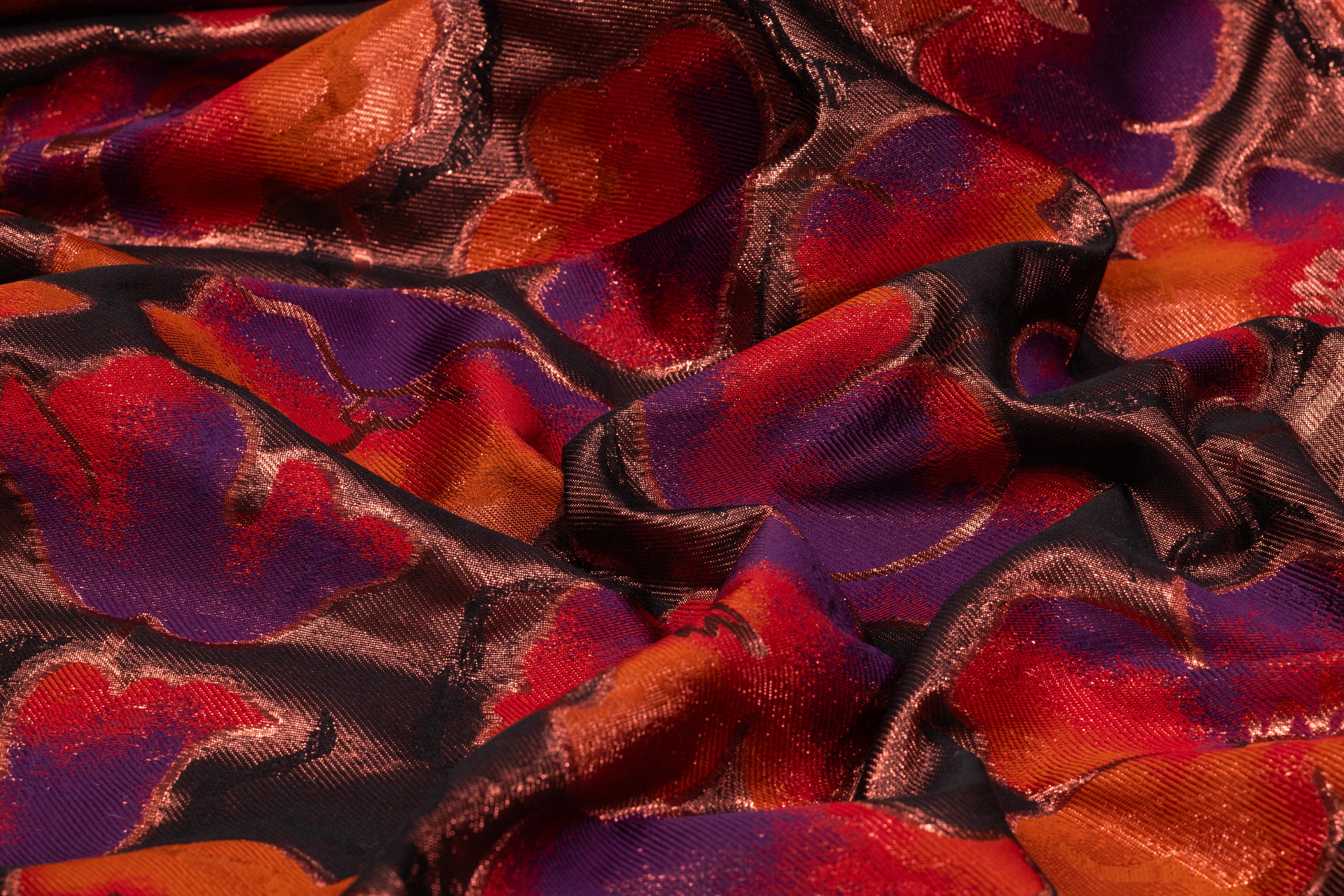 Floral Italian Silk Blend Metallic Brocade - Copper / Purple