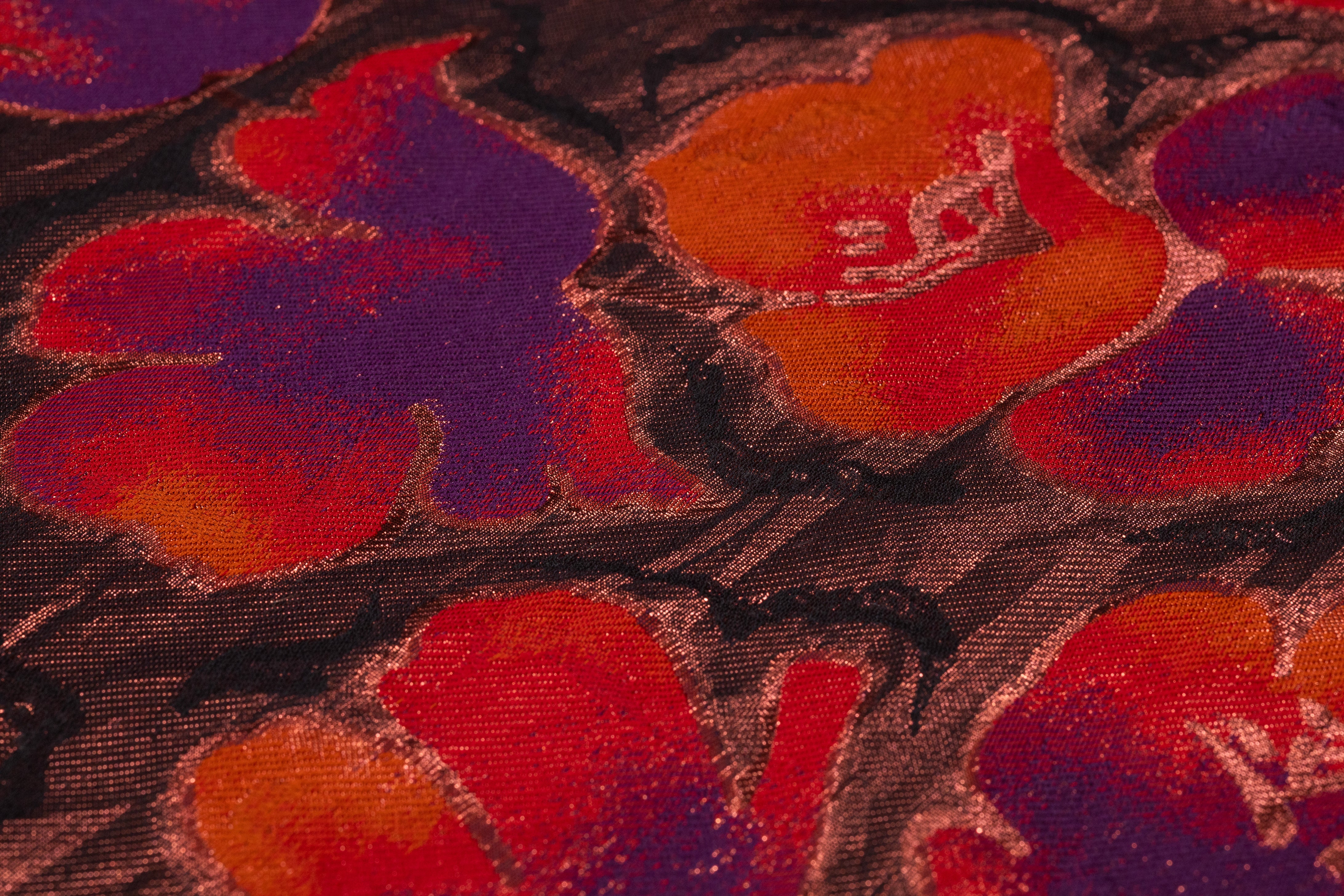 Floral Italian Silk Blend Metallic Brocade - Copper / Purple