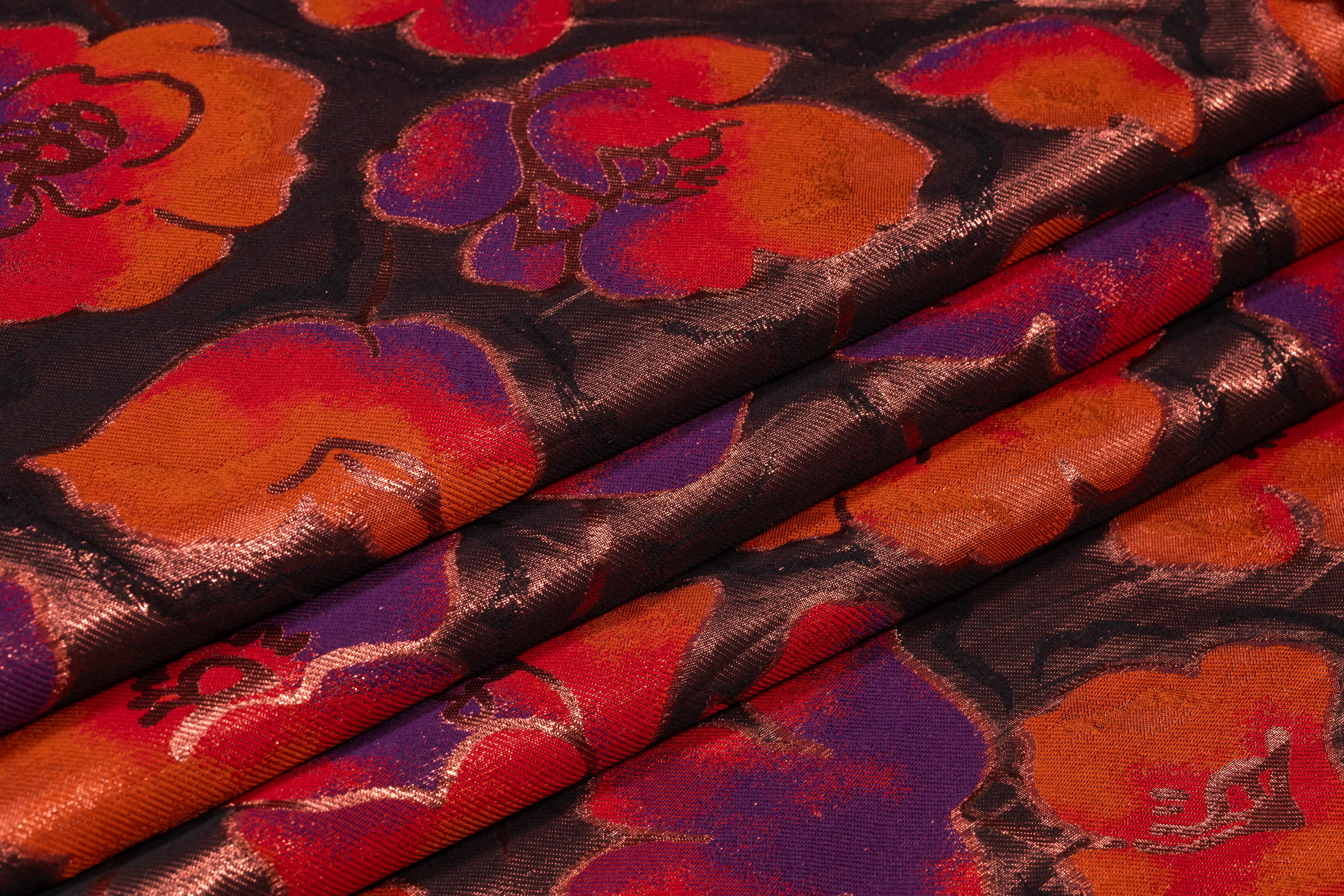 Floral Italian Silk Blend Metallic Brocade - Copper / Purple