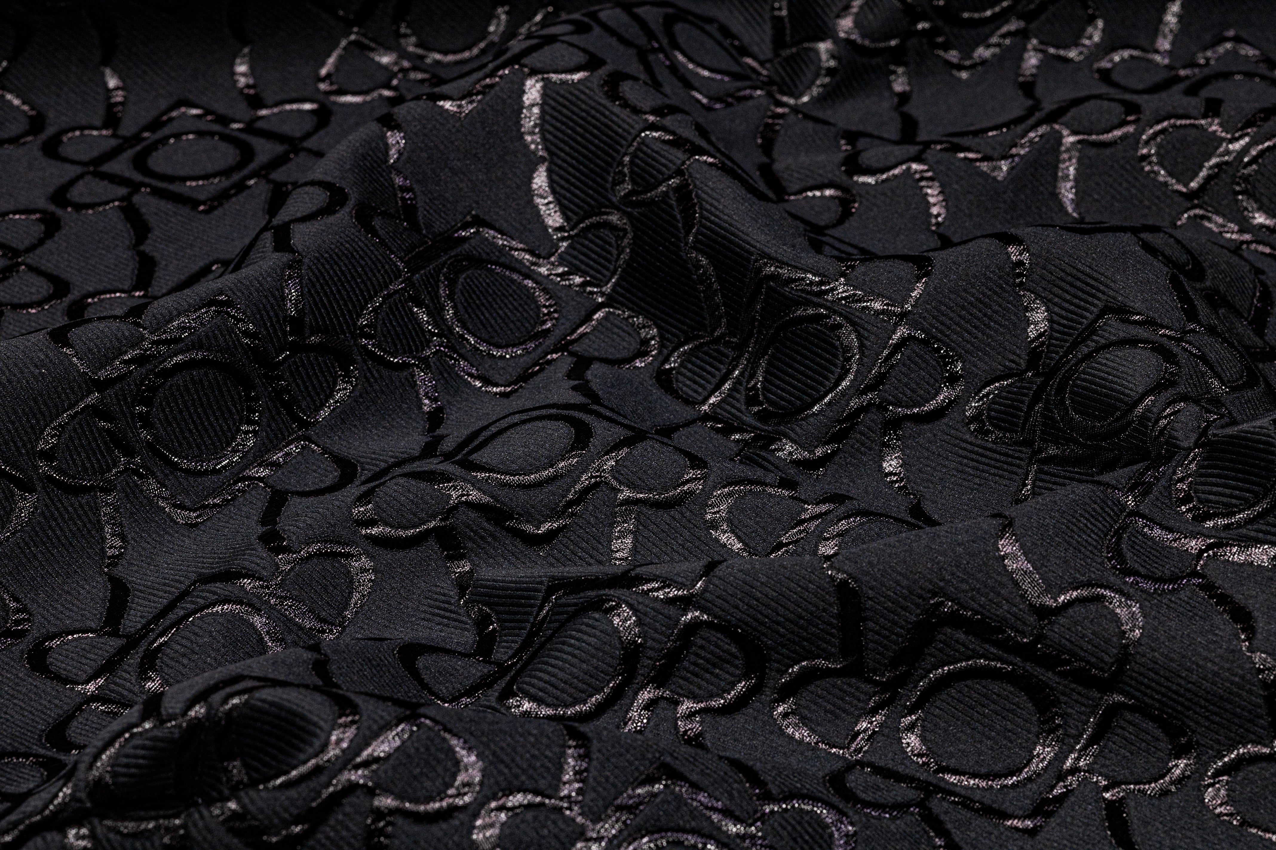 Metallic Geometric Italain Silk Blend Brocade - Black