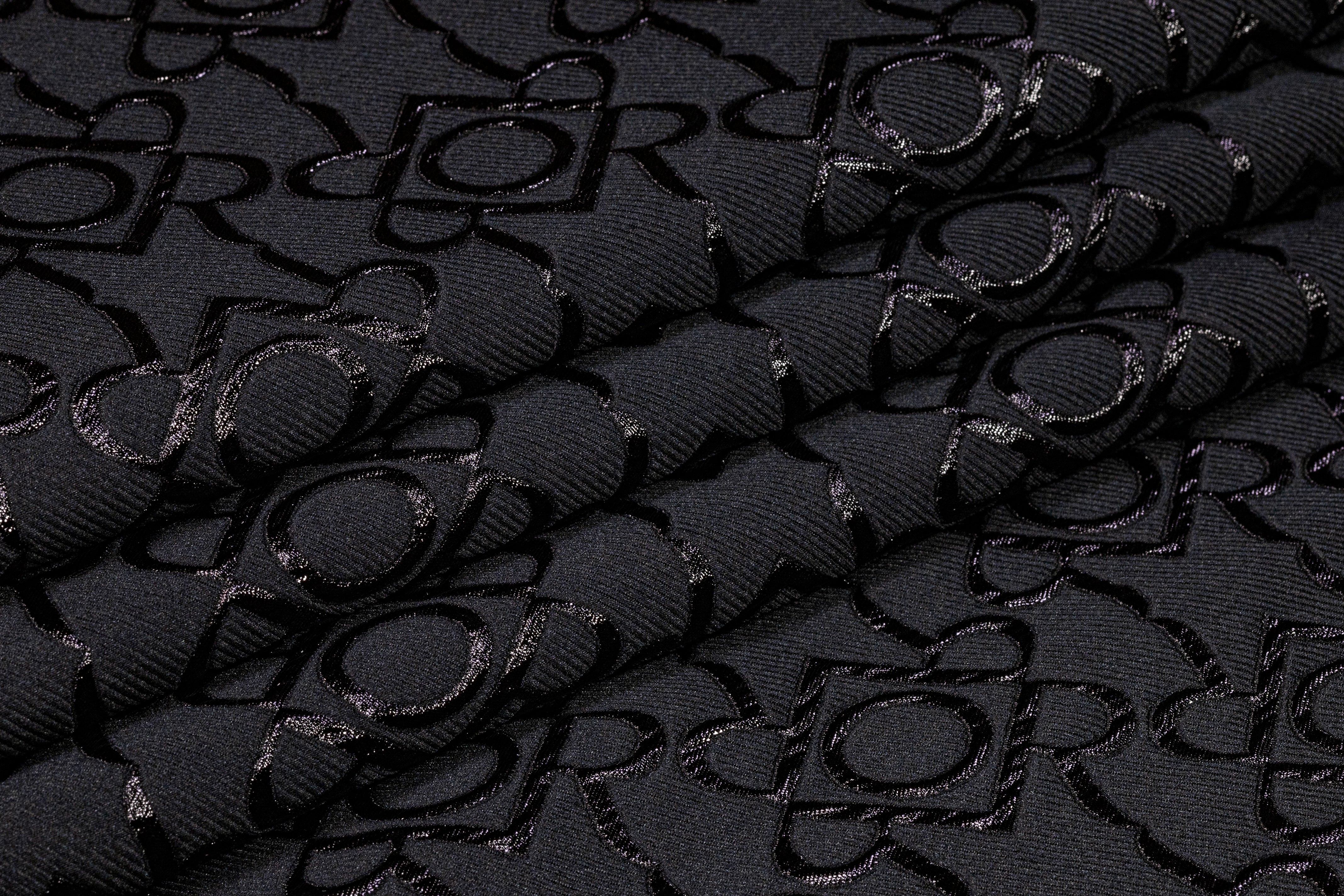 Metallic Geometric Italain Silk Blend Brocade - Black