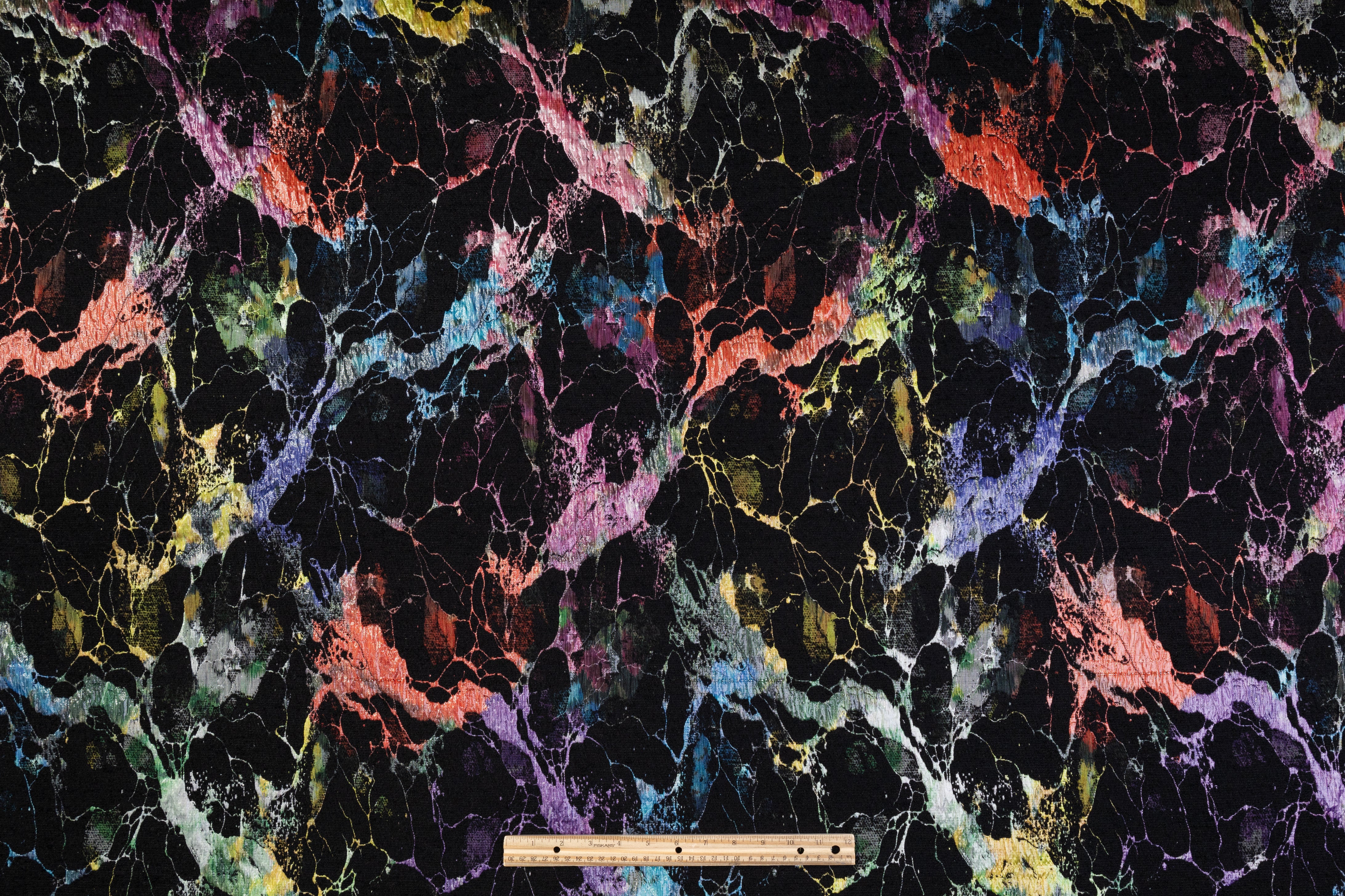 Double Faced Italian Chiné Chenille Brocade - Black / Multicolor