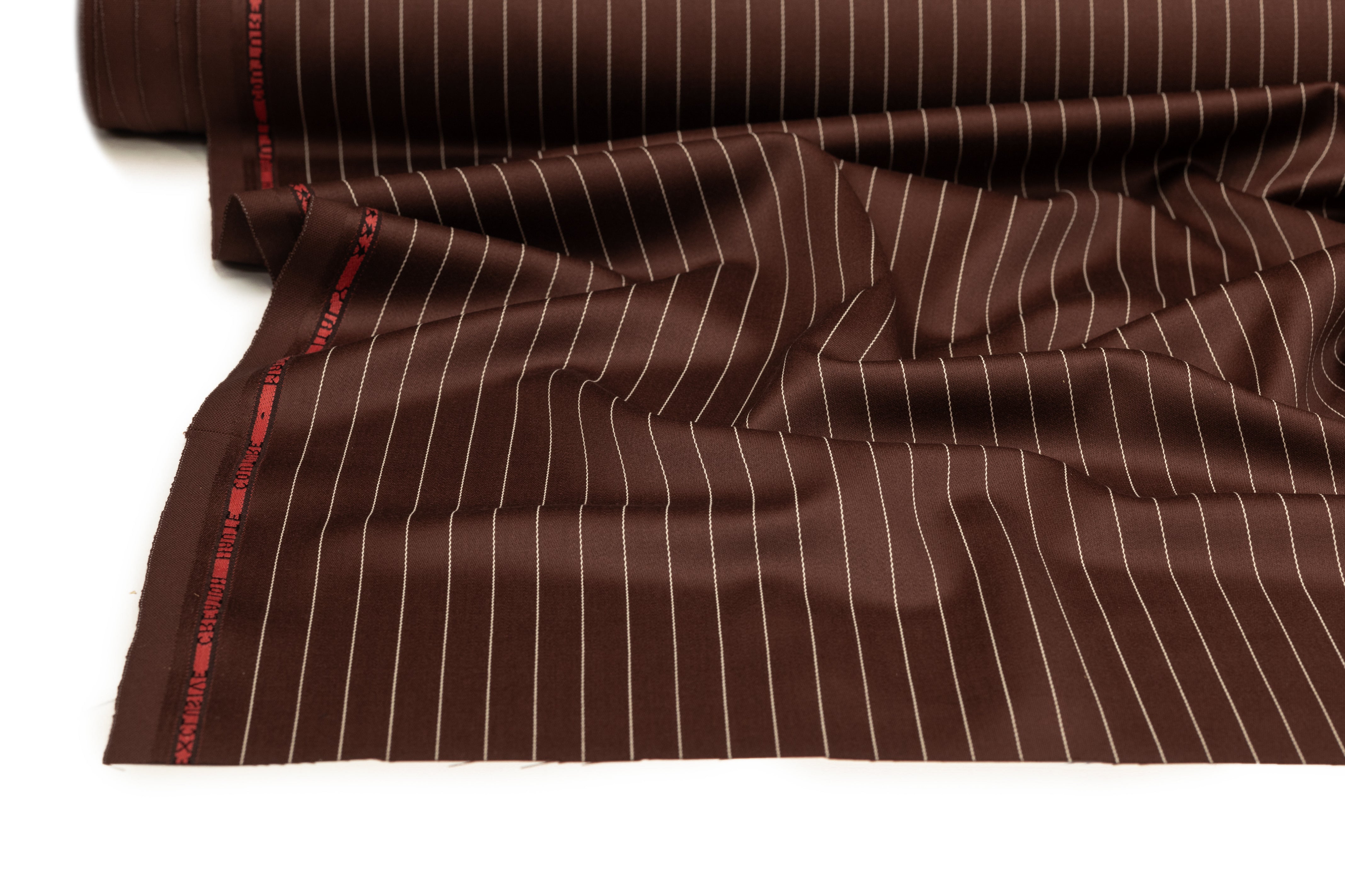 Pin Striped Italian Satin Faille Wool Suiting - Brown / White