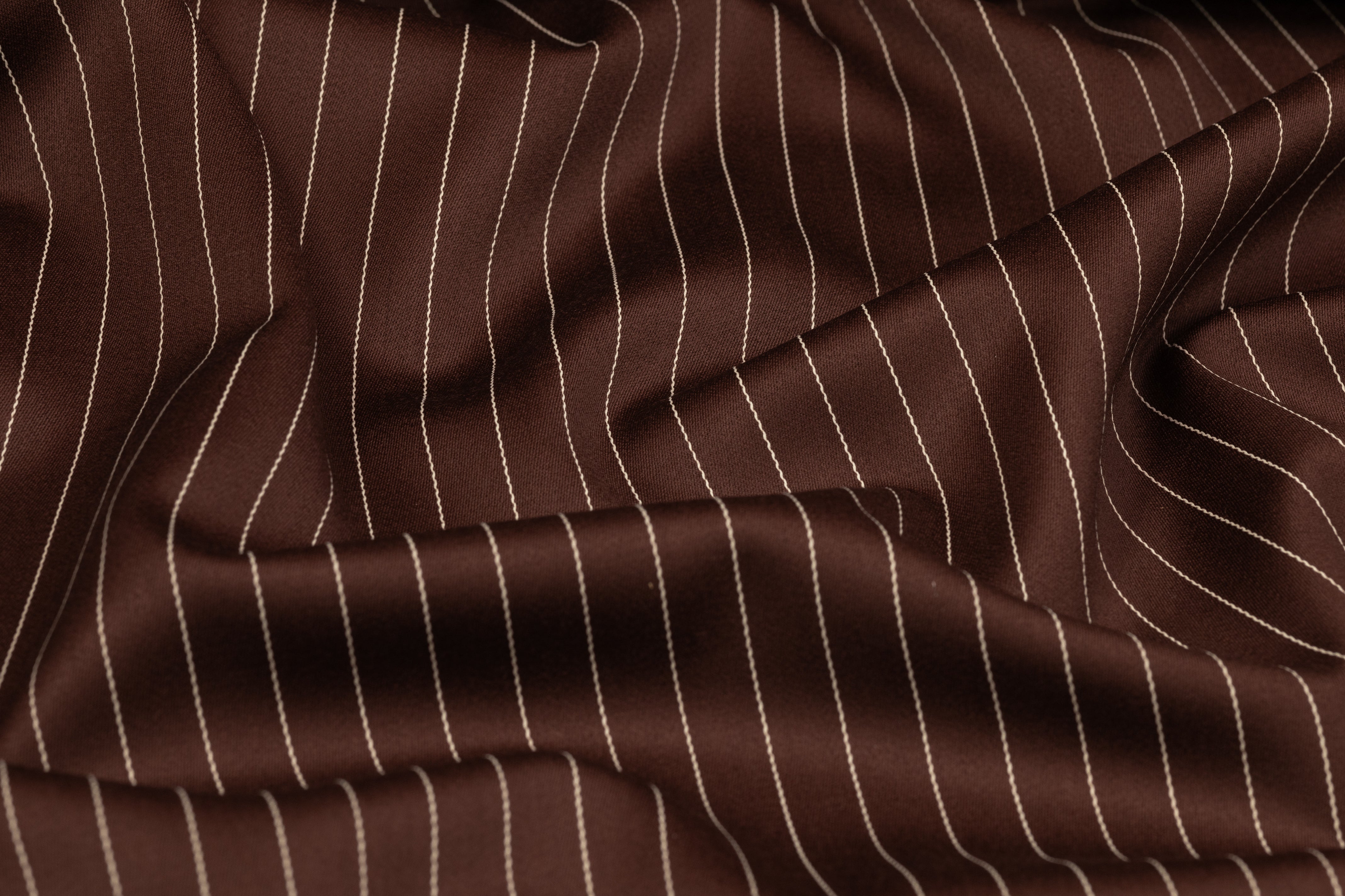Pin Striped Italian Satin Faille Wool Suiting - Brown / White