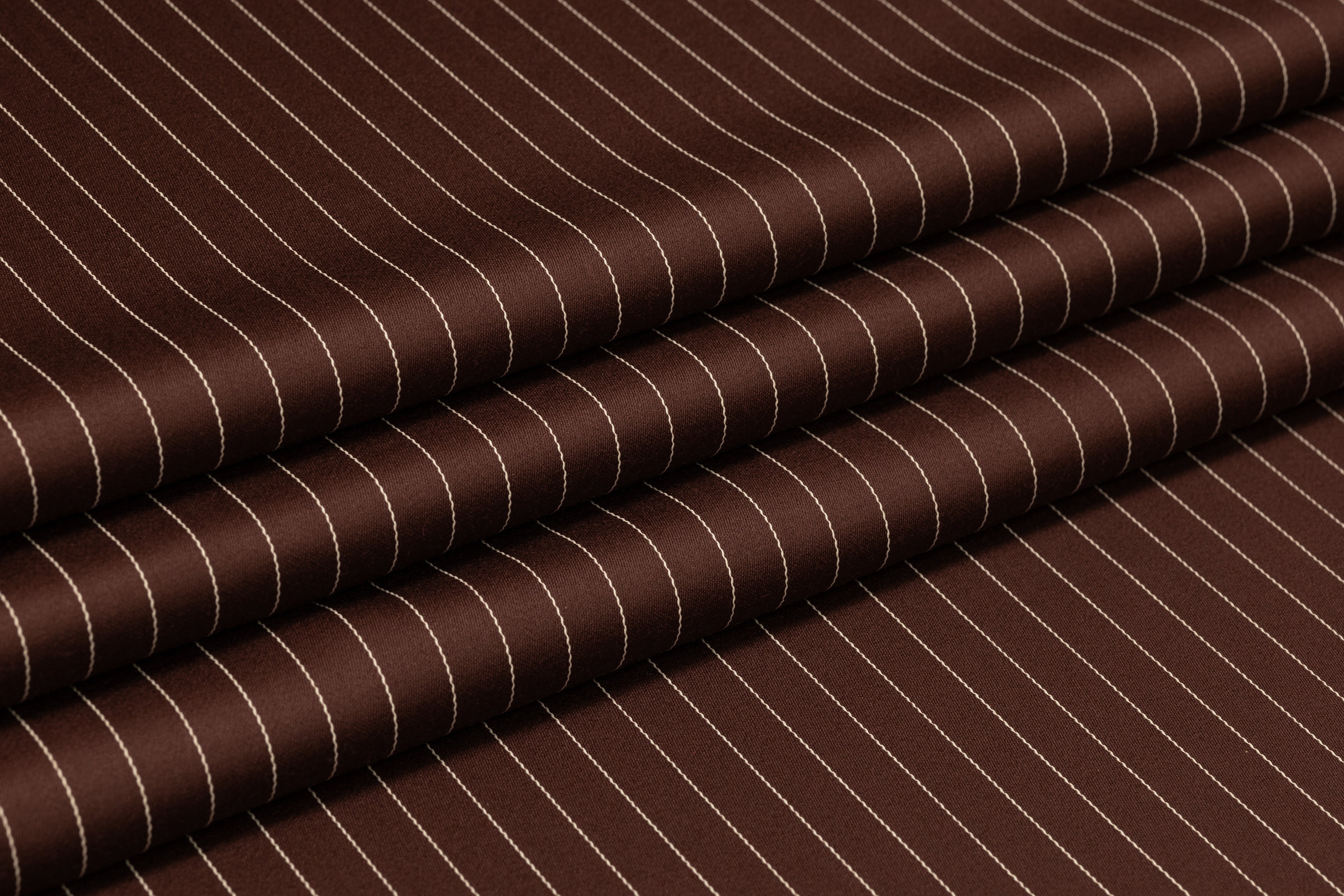 Pin Striped Italian Satin Faille Wool Suiting - Brown / White