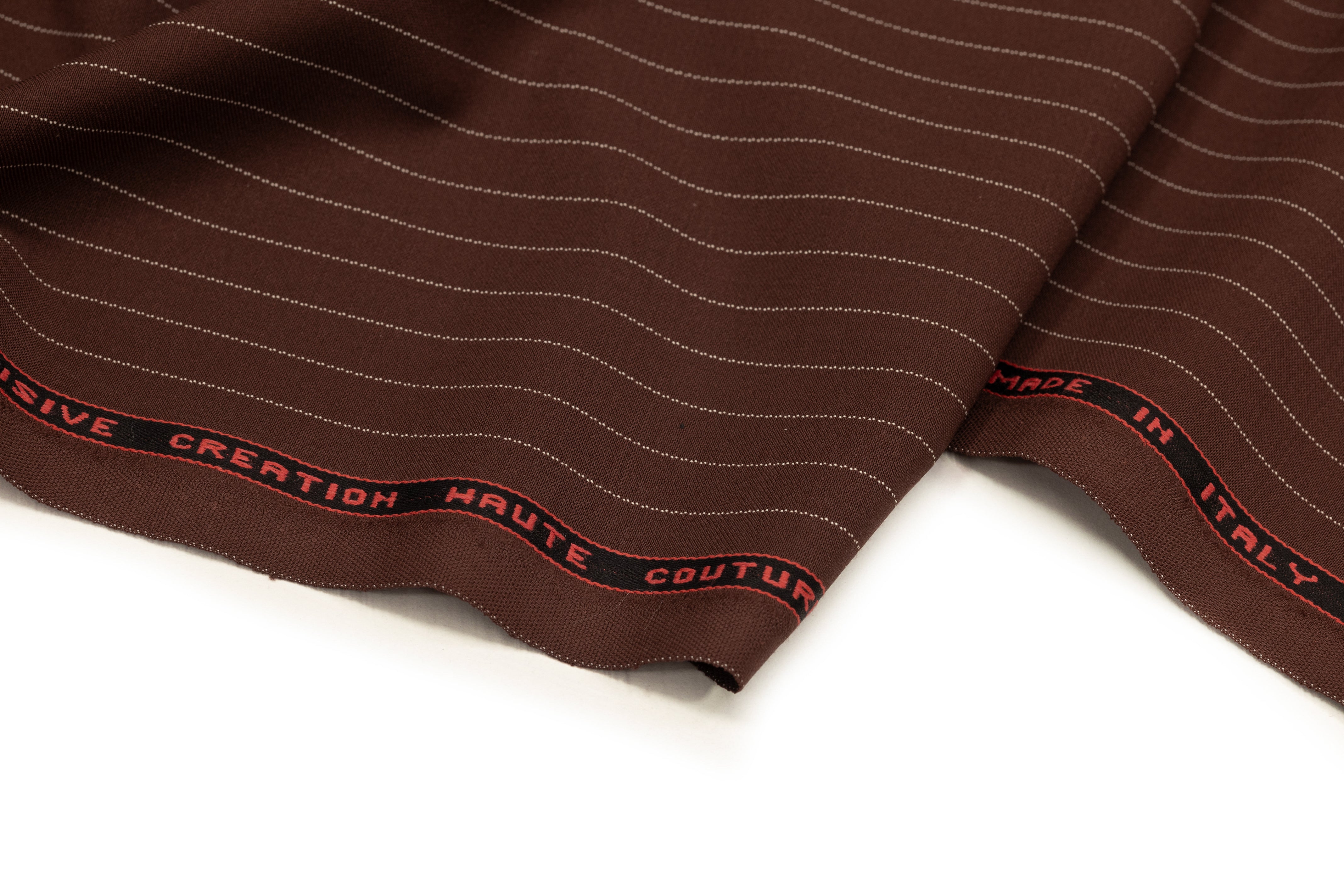 Pin Striped Italian Satin Faille Wool Suiting - Brown / White