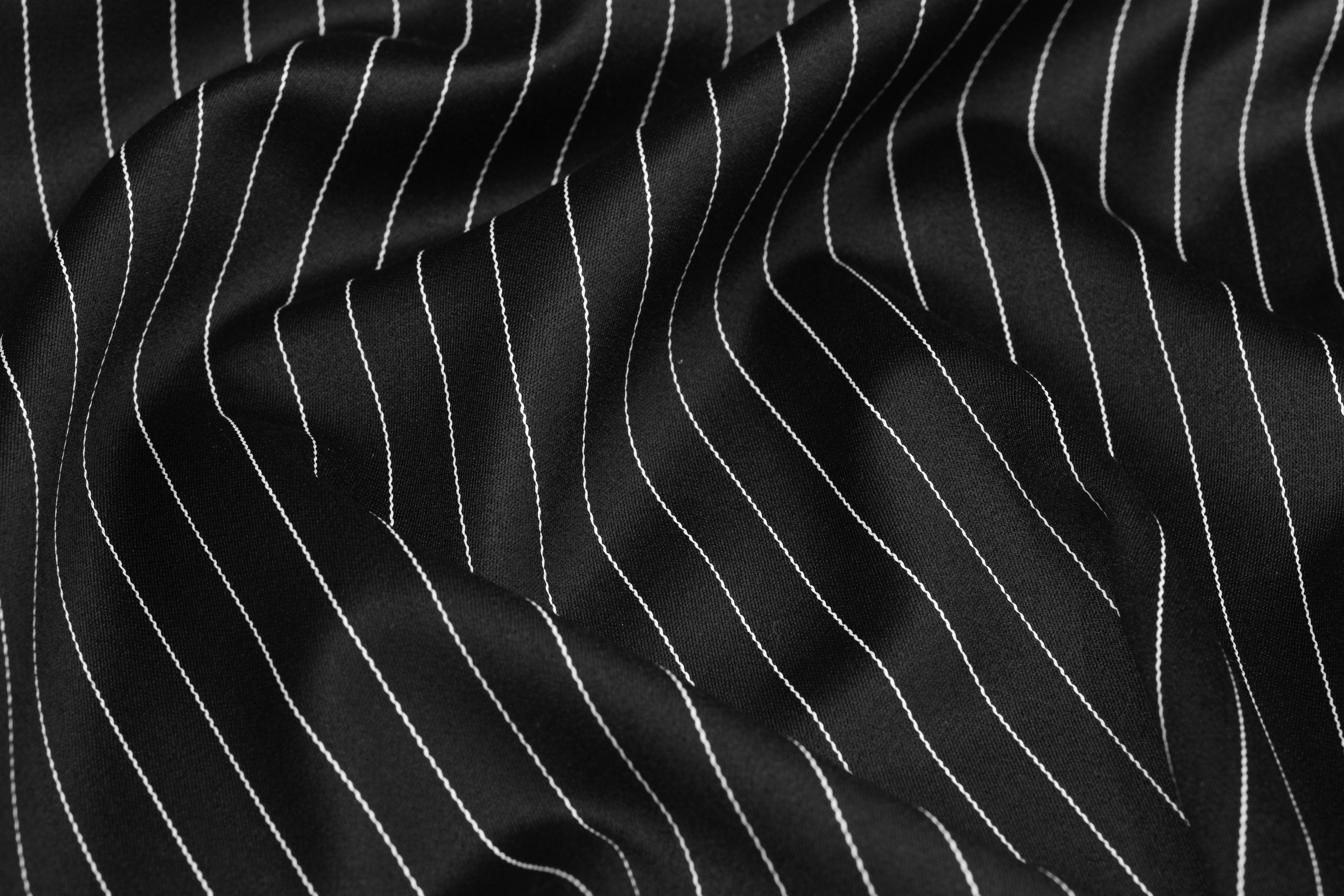 Pin Striped Italian Satin Faille Wool Suiting - Black / White