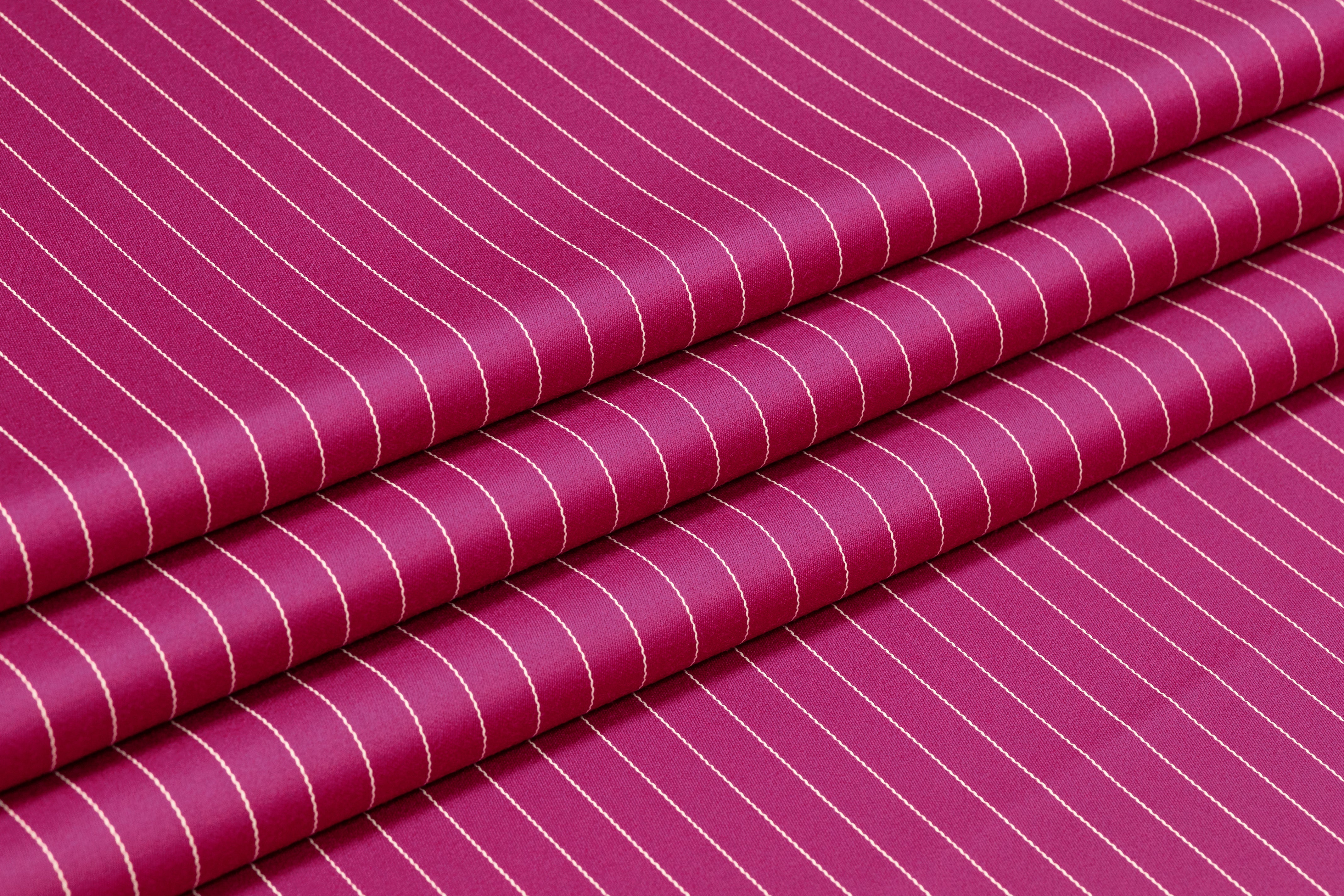 Pin Striped Italian Satin Faille Wool Suiting - Fuchsia / White