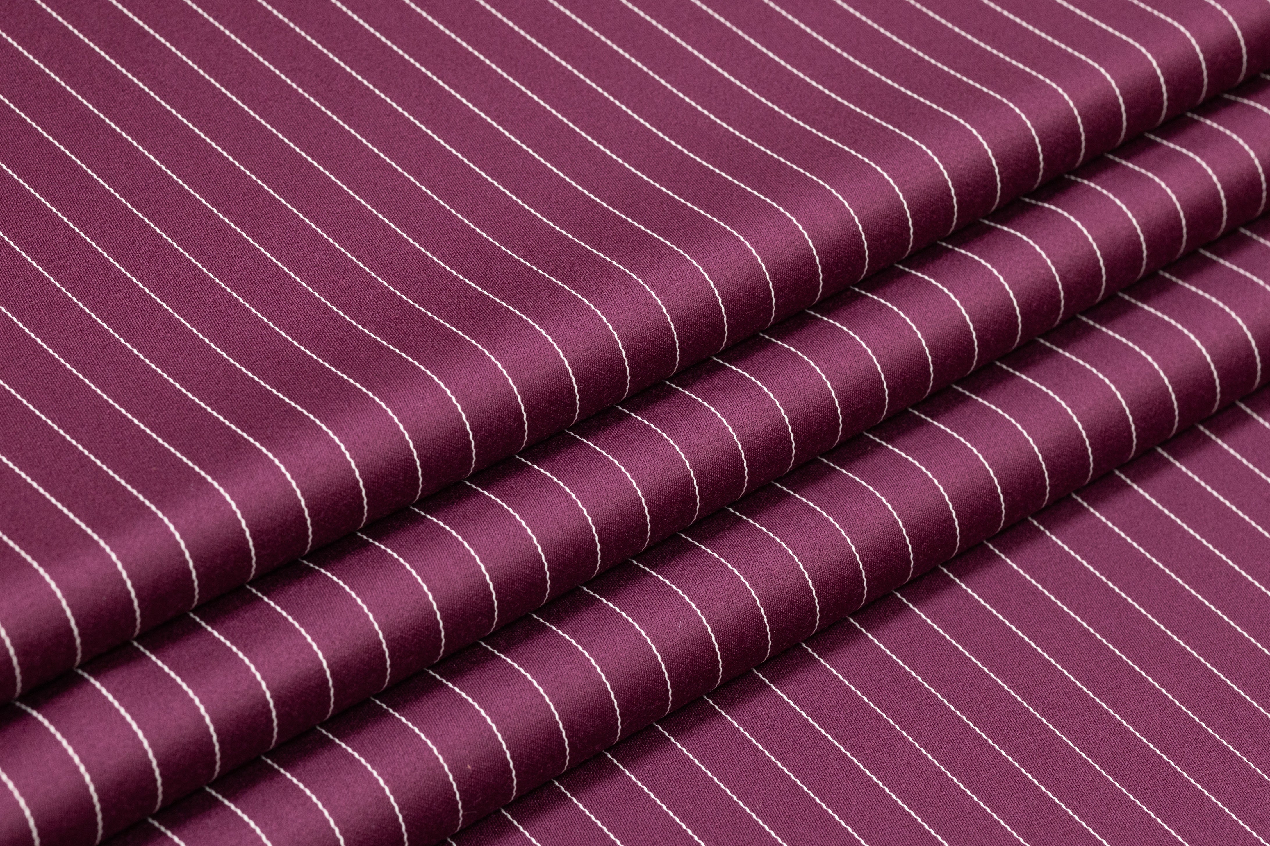 Pin Striped Italian Satin Faille Wool Suiting - Burgundy / White