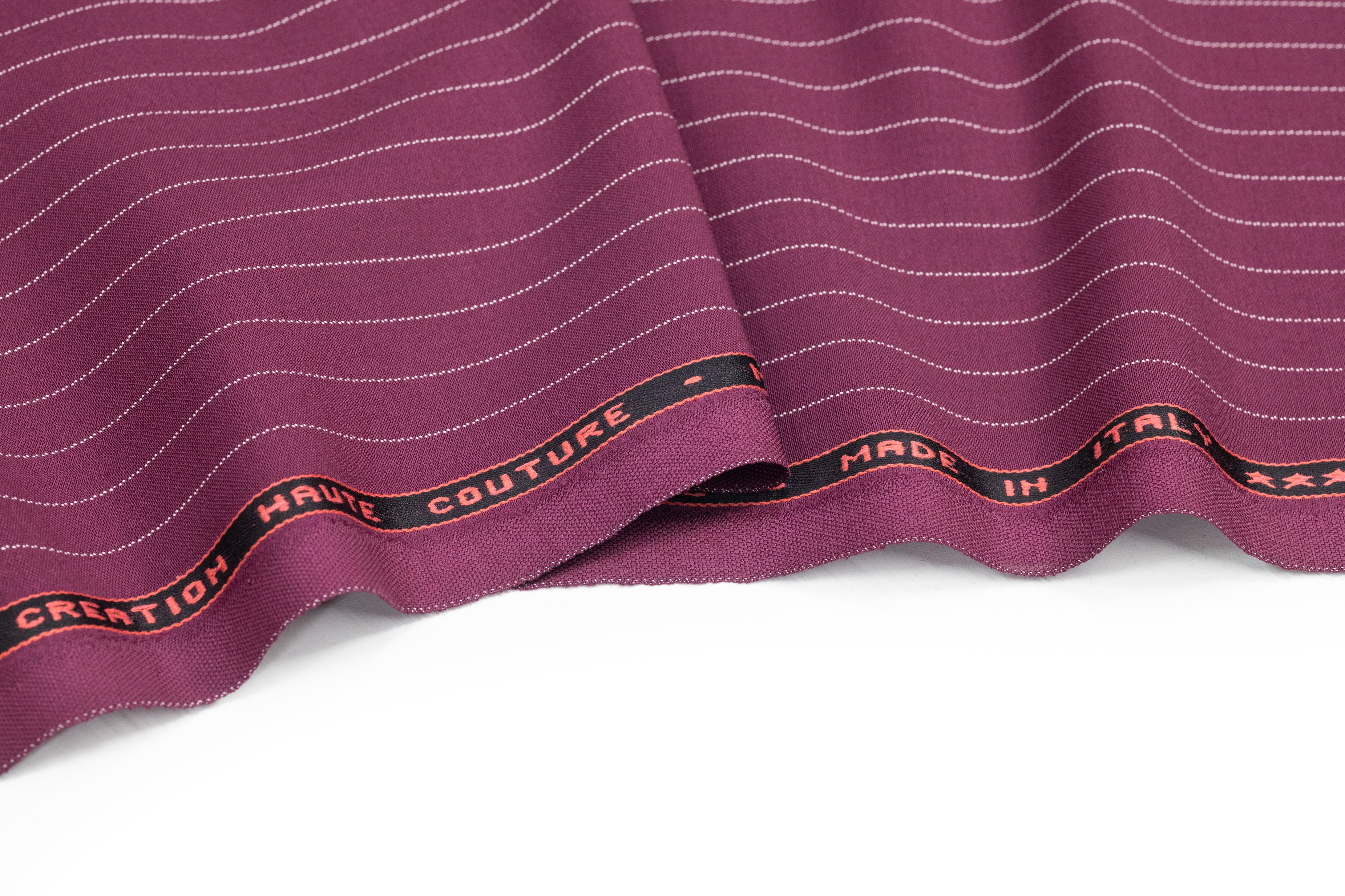 Pin Striped Italian Satin Faille Wool Suiting - Burgundy / White