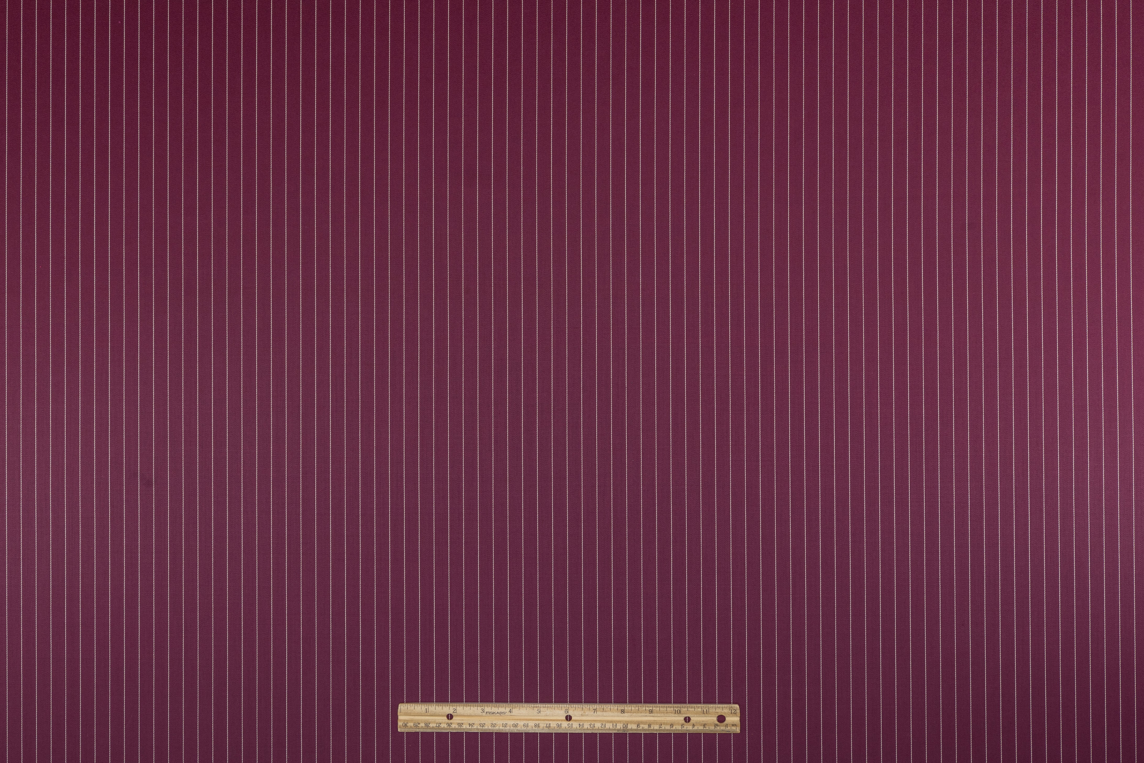 Pin Striped Italian Satin Faille Wool Suiting - Burgundy / White