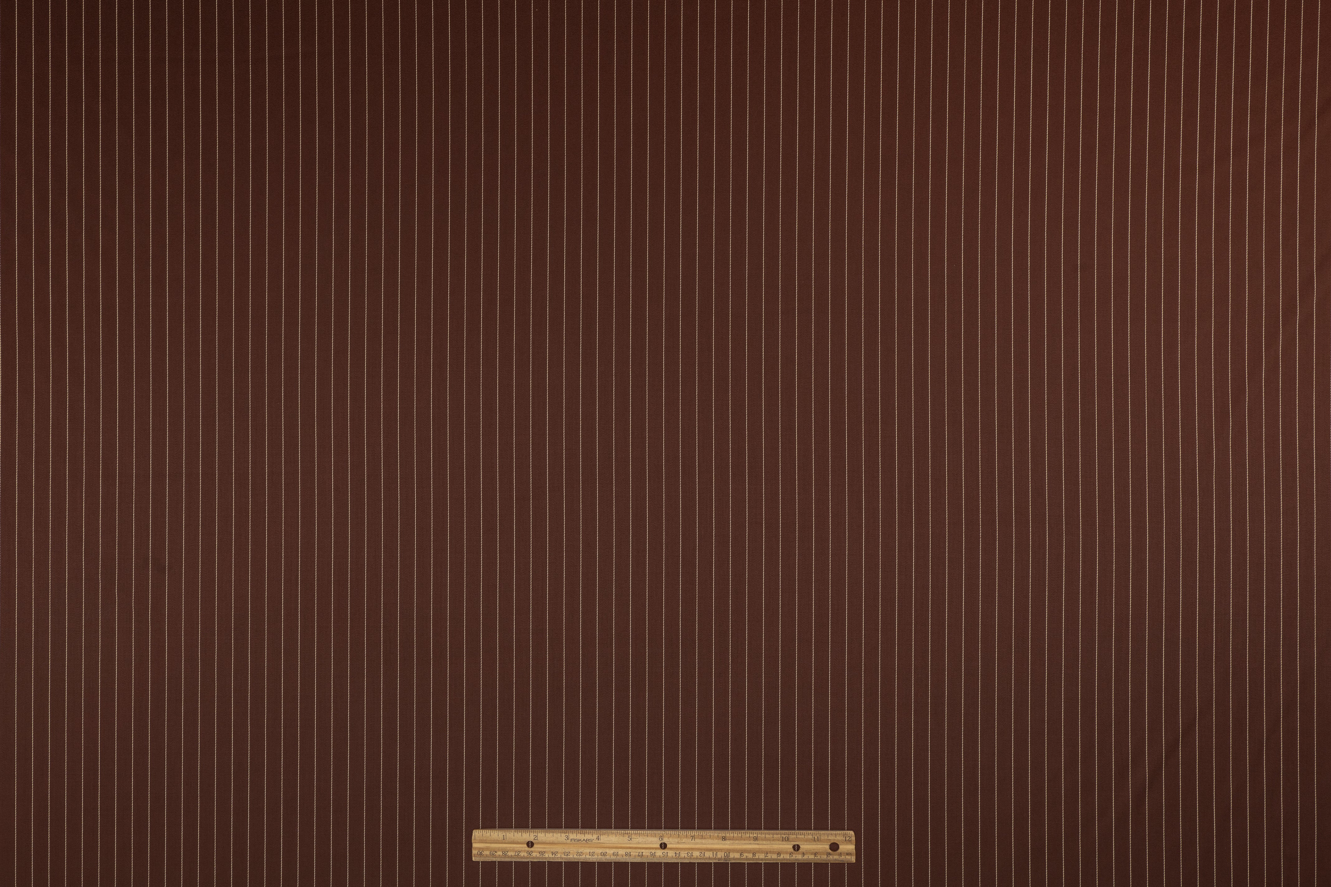Pin Striped Italian Satin Faille Wool Suiting - Brown / White