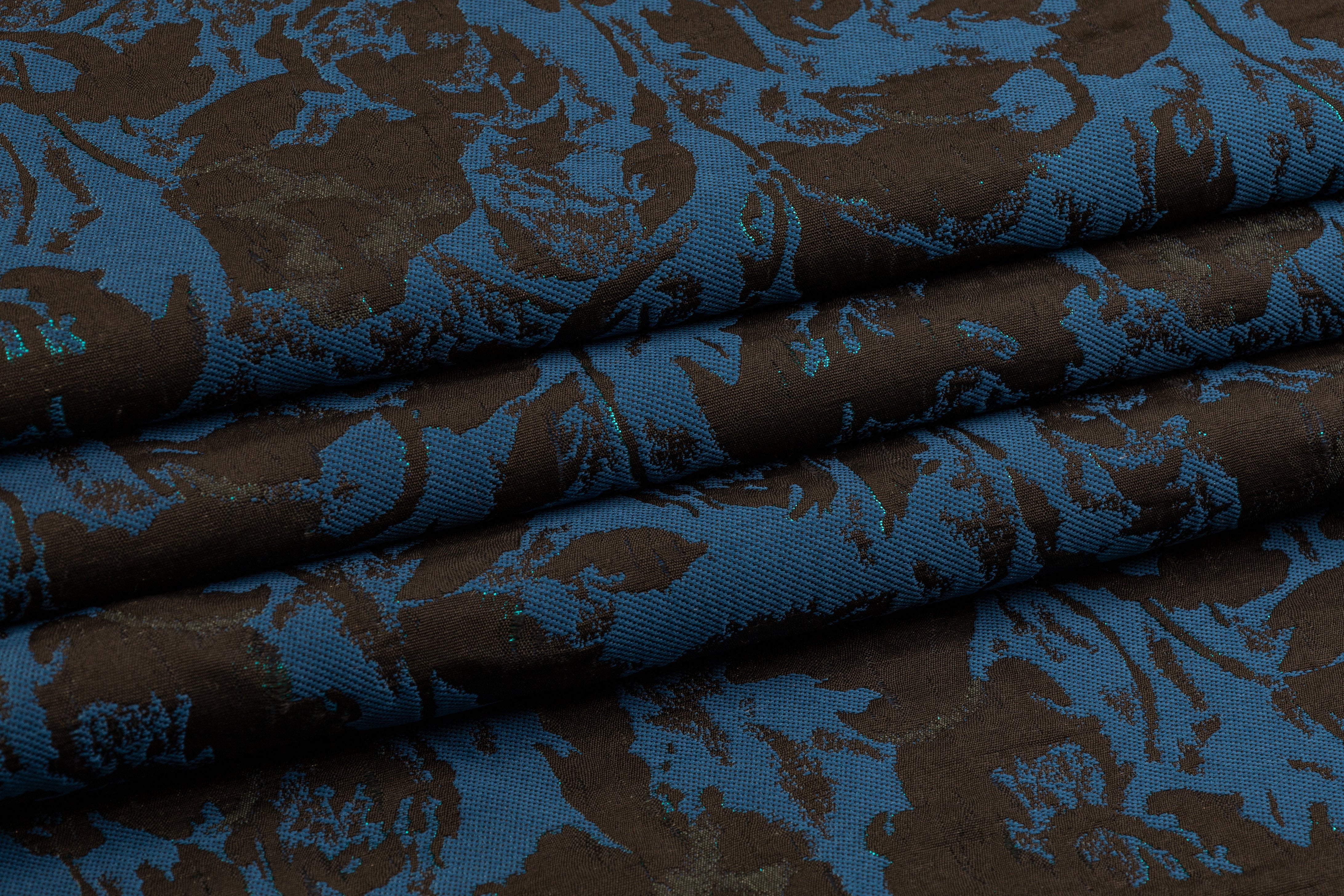Abstract Metallic Brocade - Teal / Navy / Black