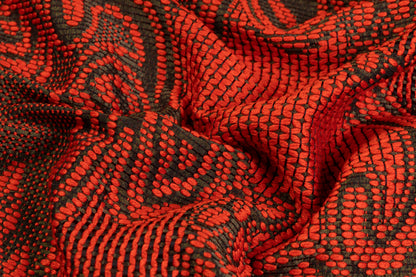 Metallic Italian Wool Blend Brocade - Orange / Antique Gold
