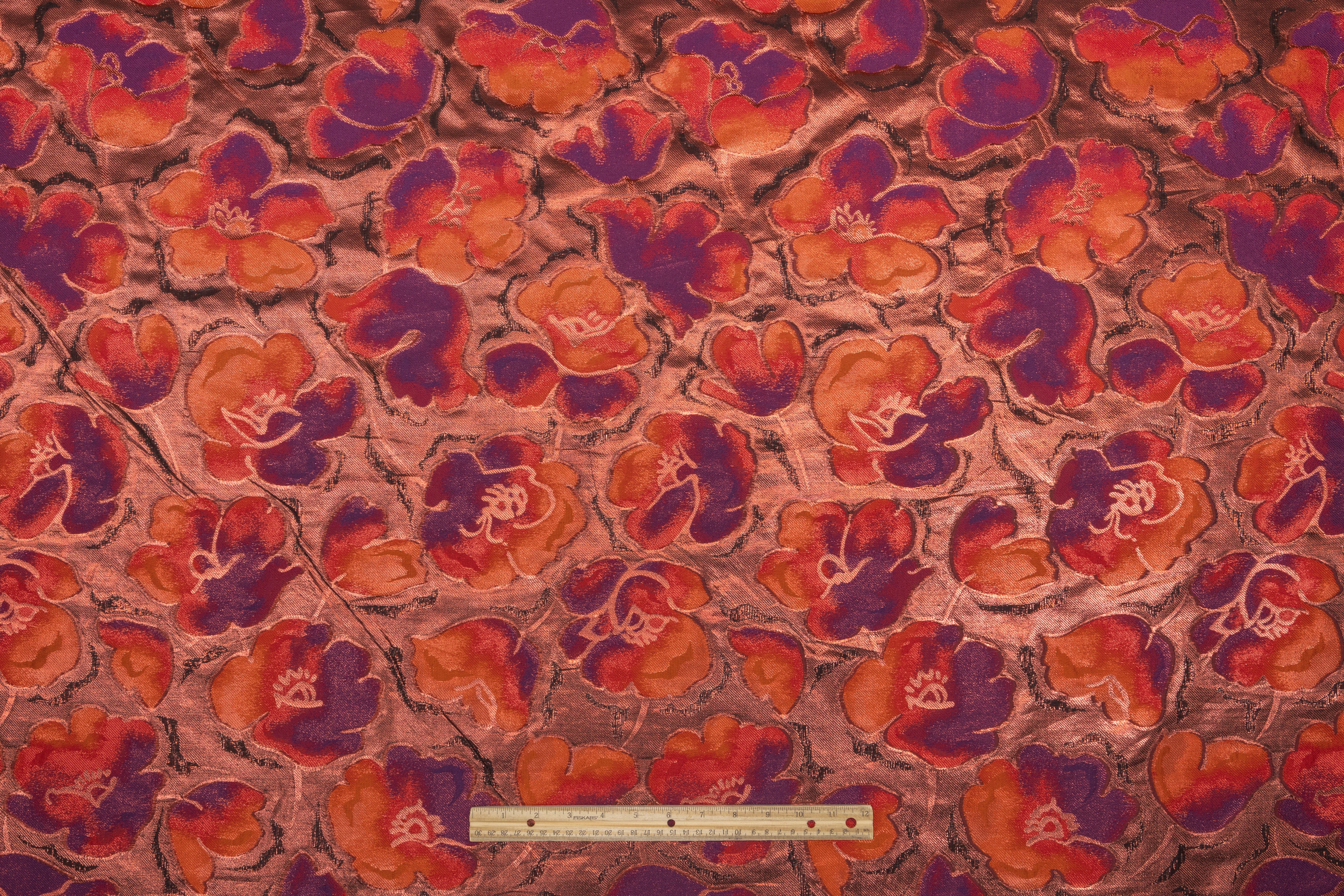 Floral Italian Silk Blend Metallic Brocade - Copper / Purple