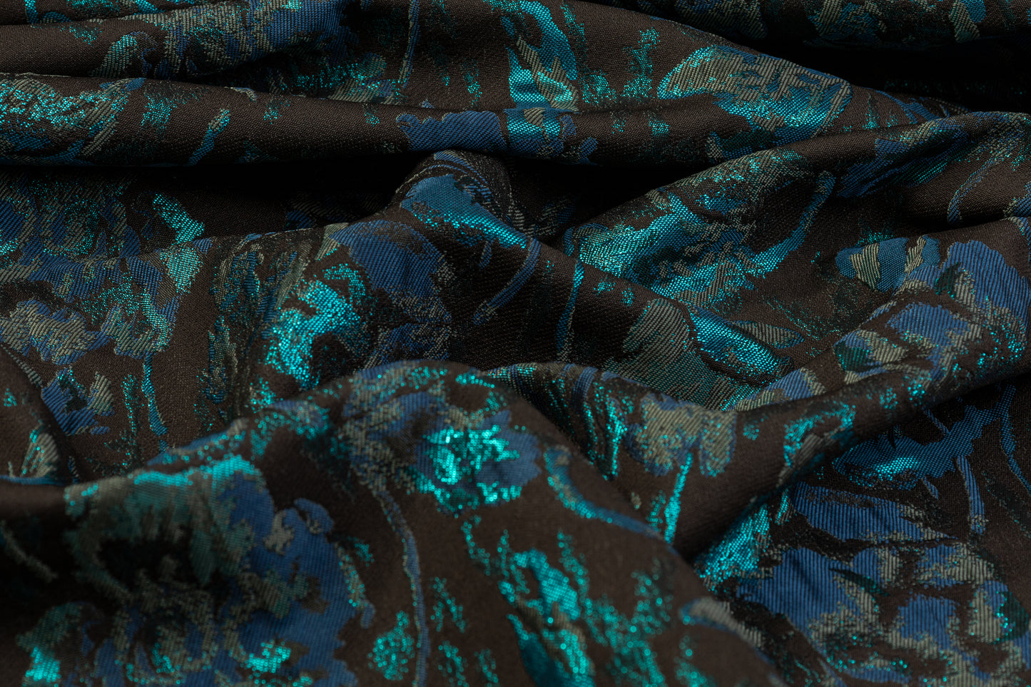 Abstract Metallic Brocade - Teal / Navy / Black