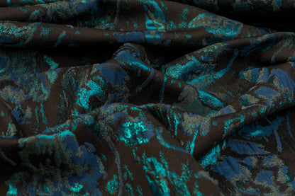Abstract Metallic Brocade - Teal / Navy / Black