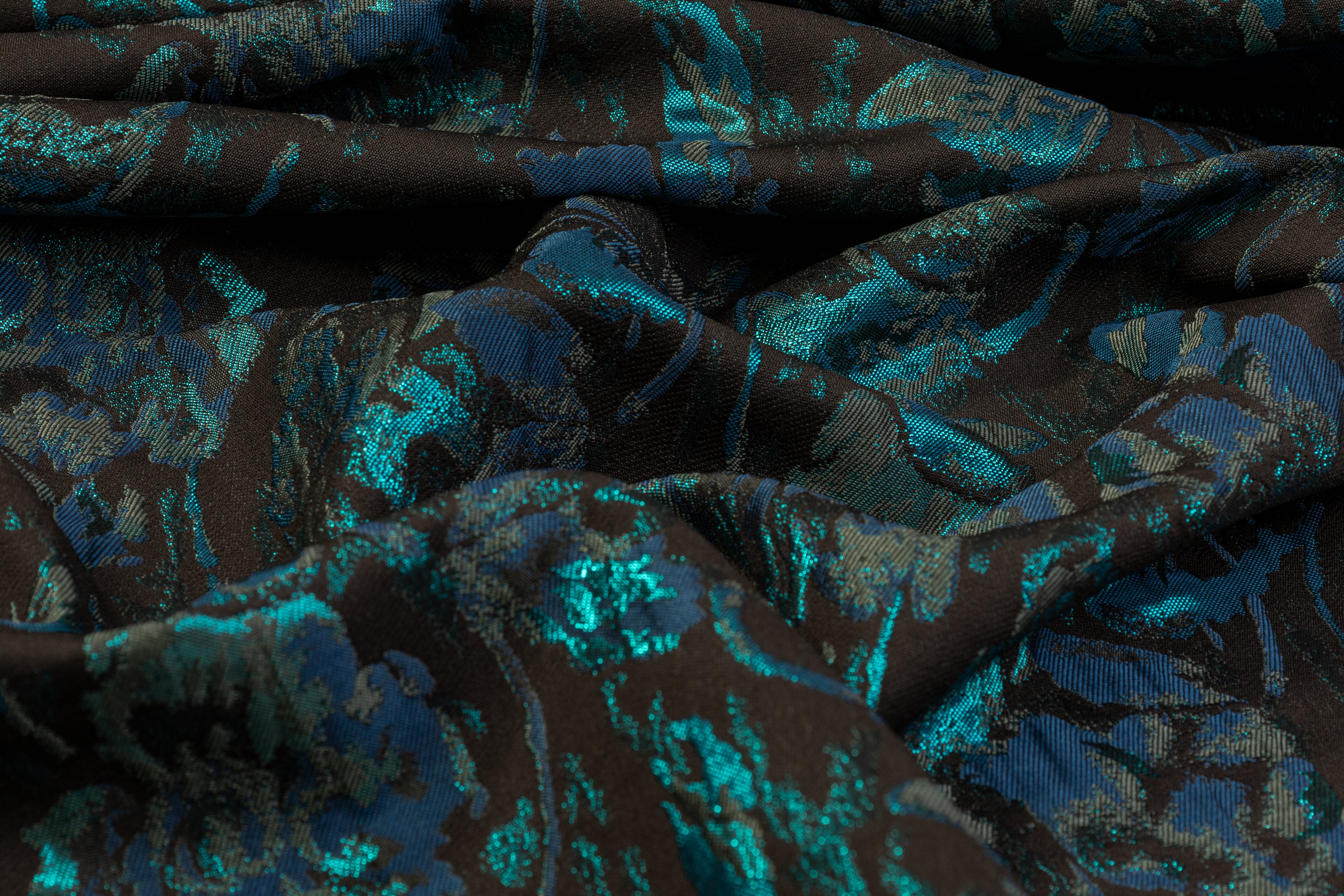 Abstract Metallic Brocade - Teal / Navy / Black