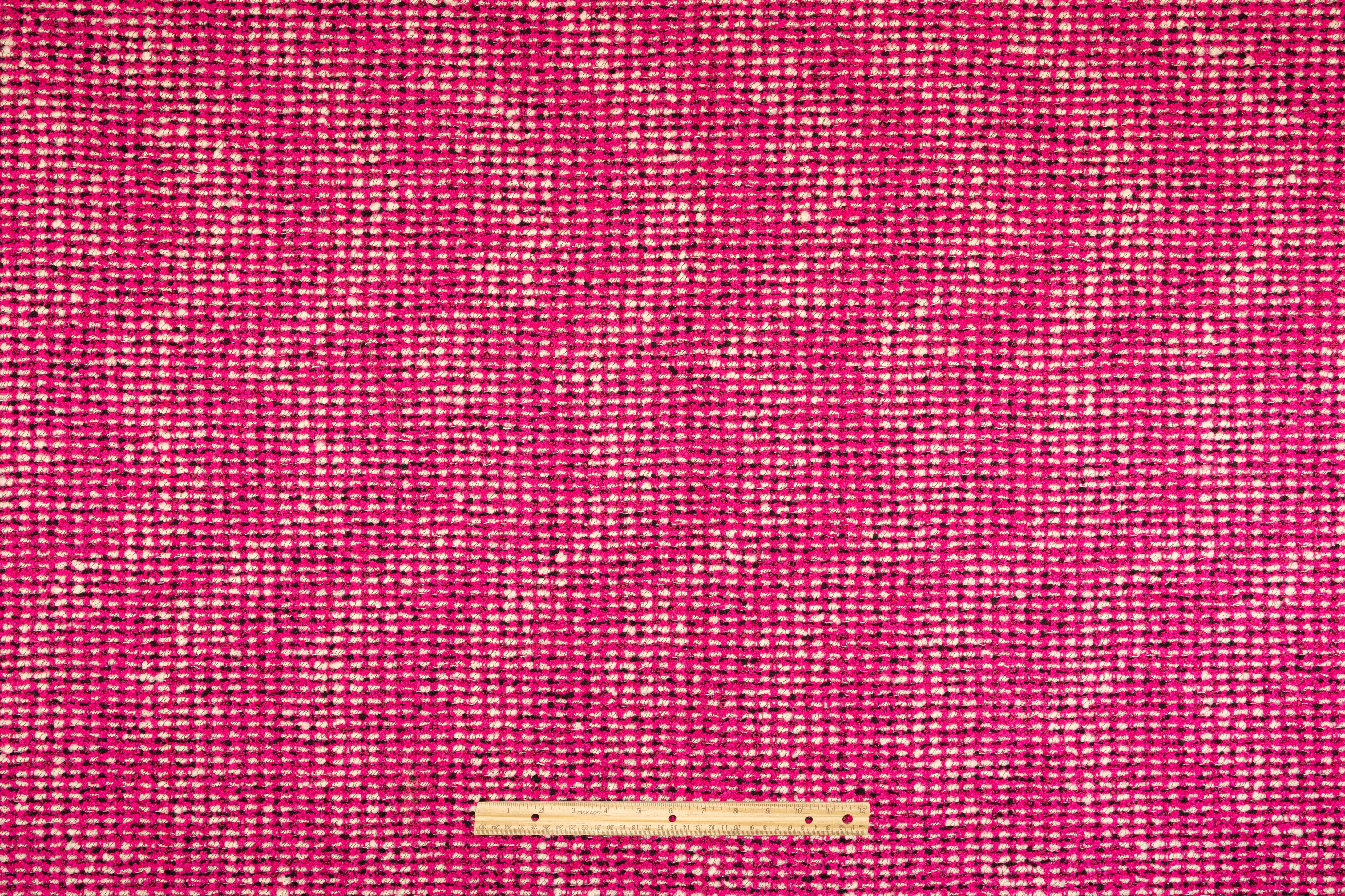 Italian Wool Blend Boucle Tweed - Magenta / Black / Off White