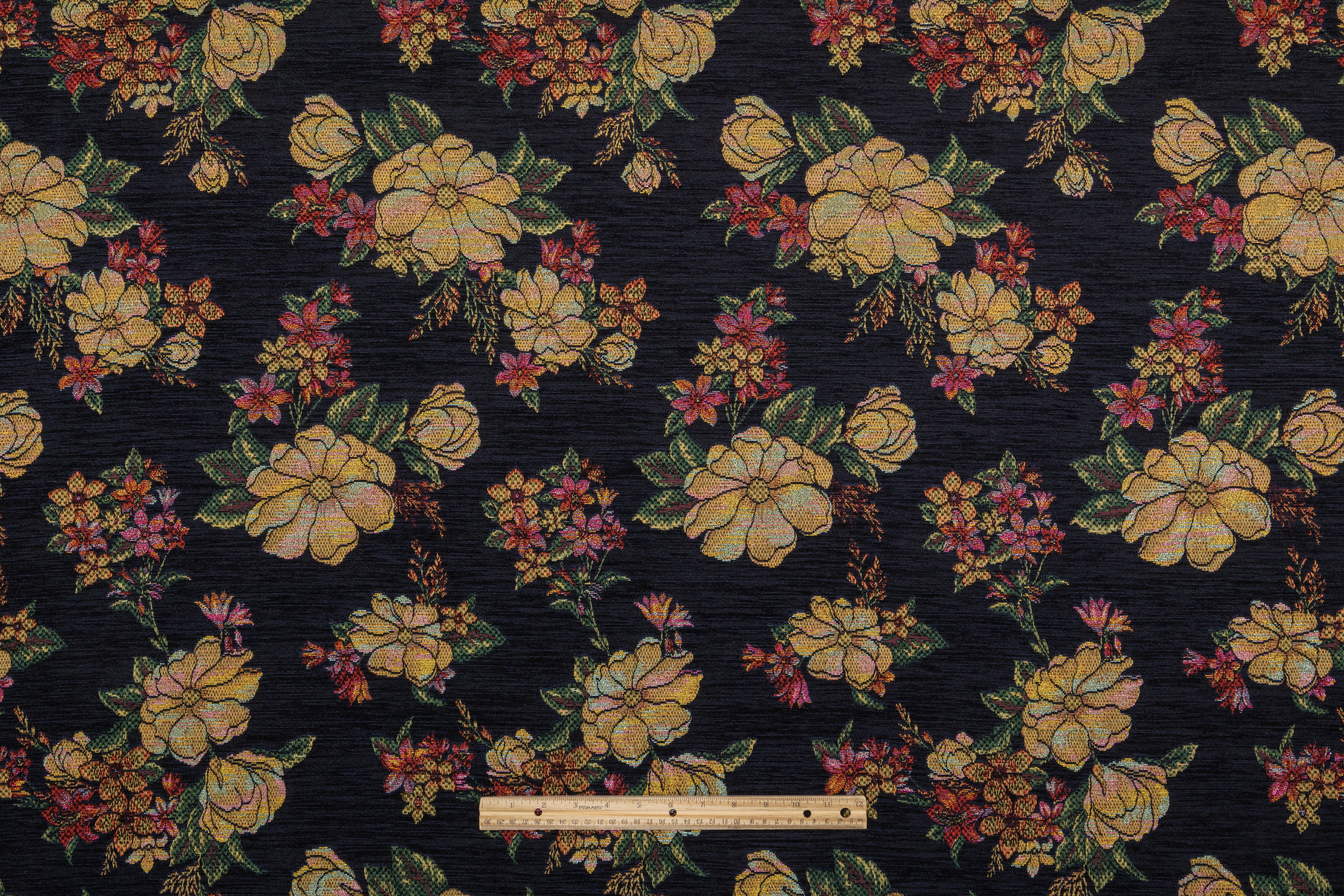 Floral Metallic Italian Chenille Brocade - Black / Navy