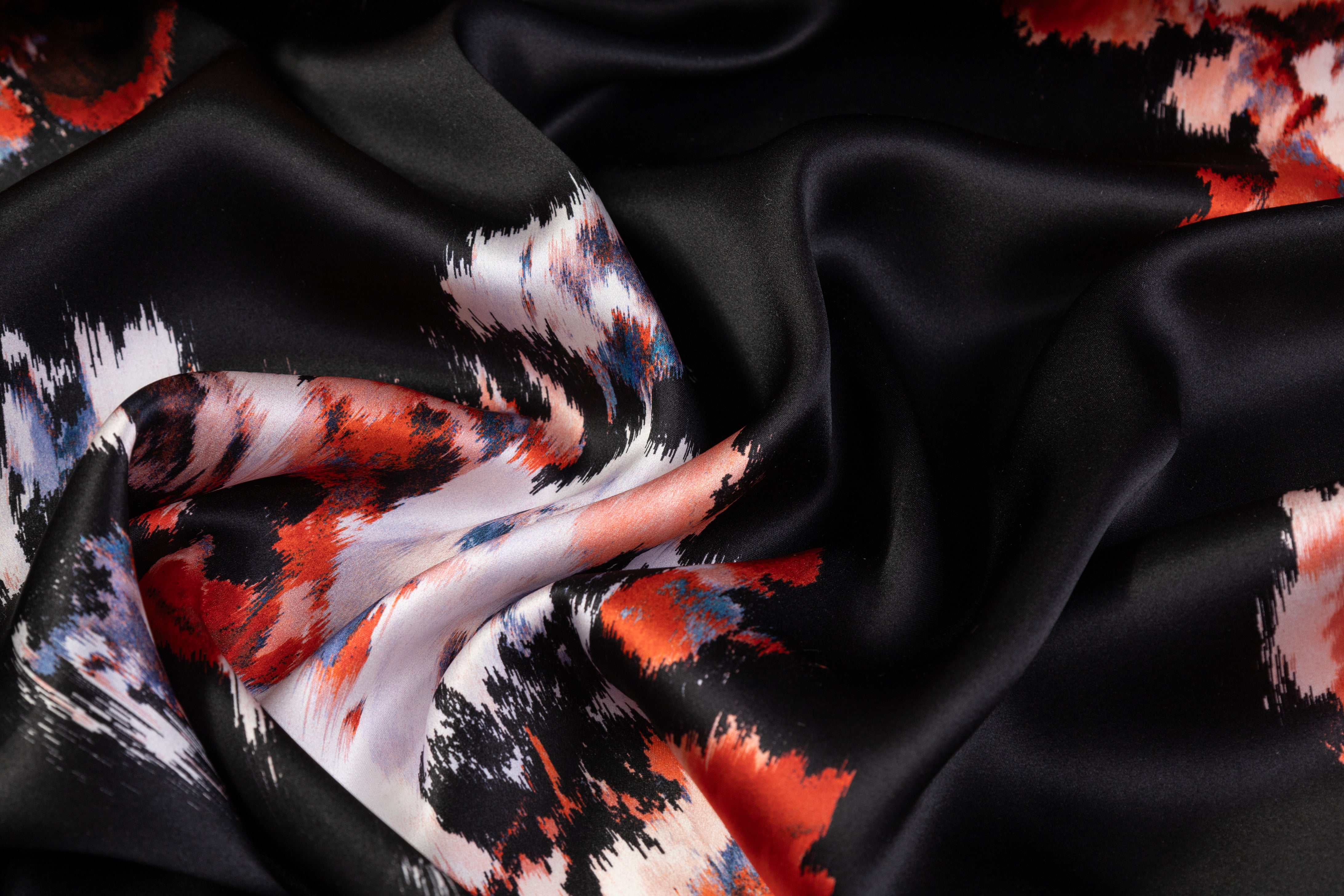 Floral Italian Silk Charmeuse - Black / Red / Blue