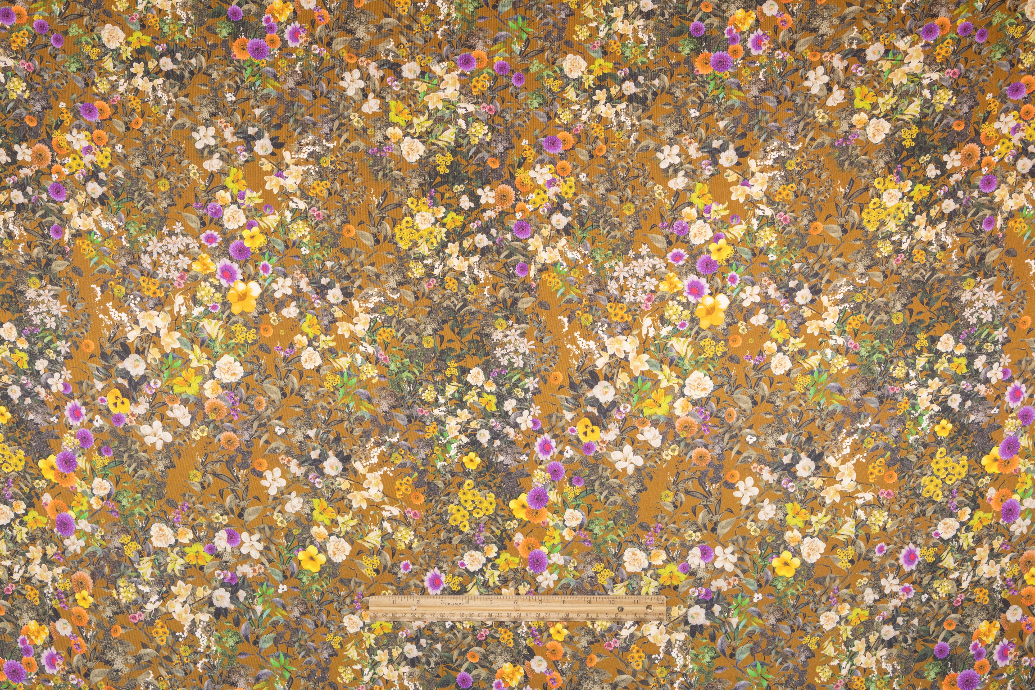 Floral Italian Silk Twill - Brown
