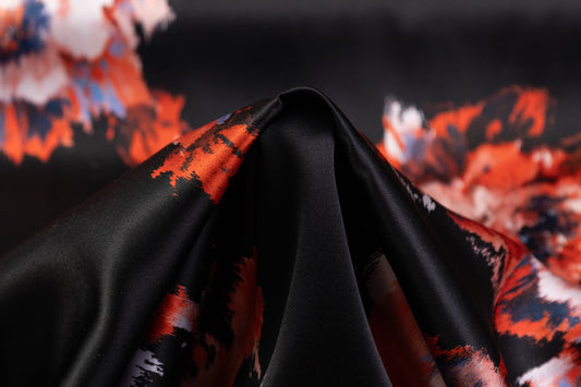 Floral Italian Silk Charmeuse - Black / Red / Blue