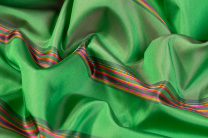 Iridescent Striped Italian Silk Taffeta - Green / Magenta / Gold