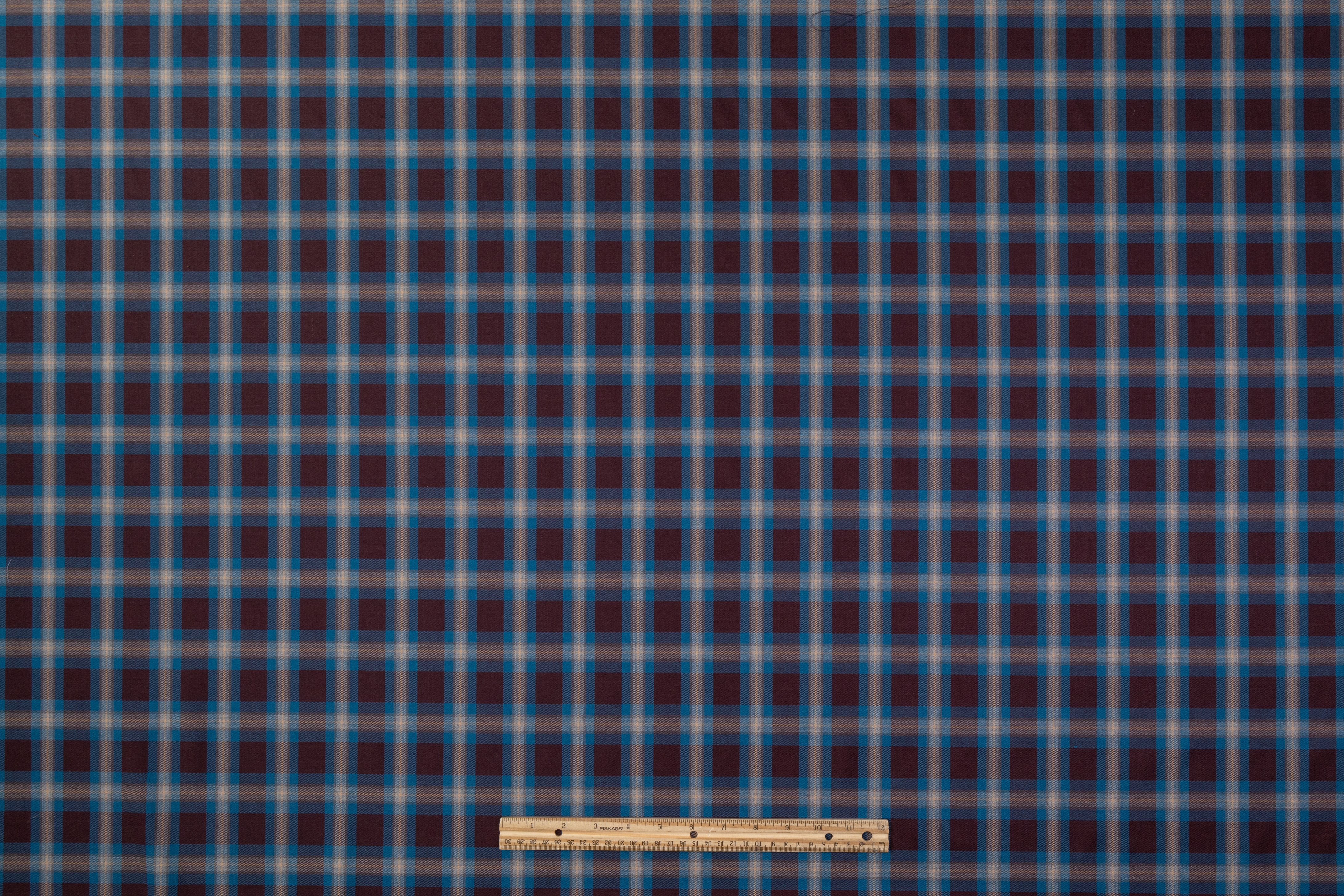 Checked Italian Wool Cashmere Suiting - Blue / Brown