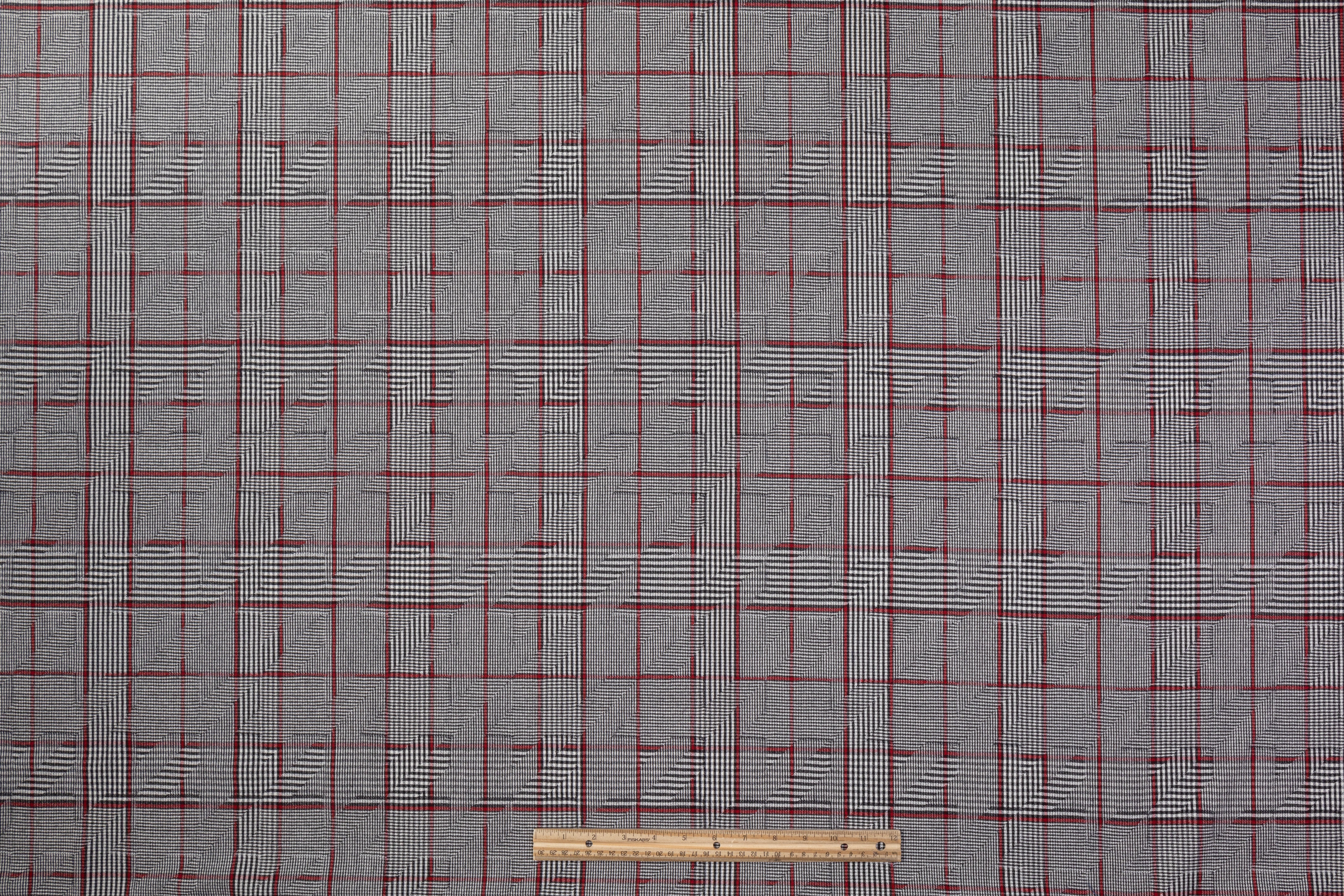 Deconstructed Glen Check Italian Wool Suit - Gray / Red / White