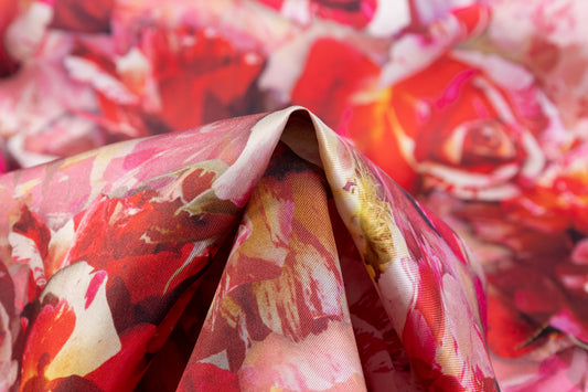 Floral Italian Silk Twill - Magenta