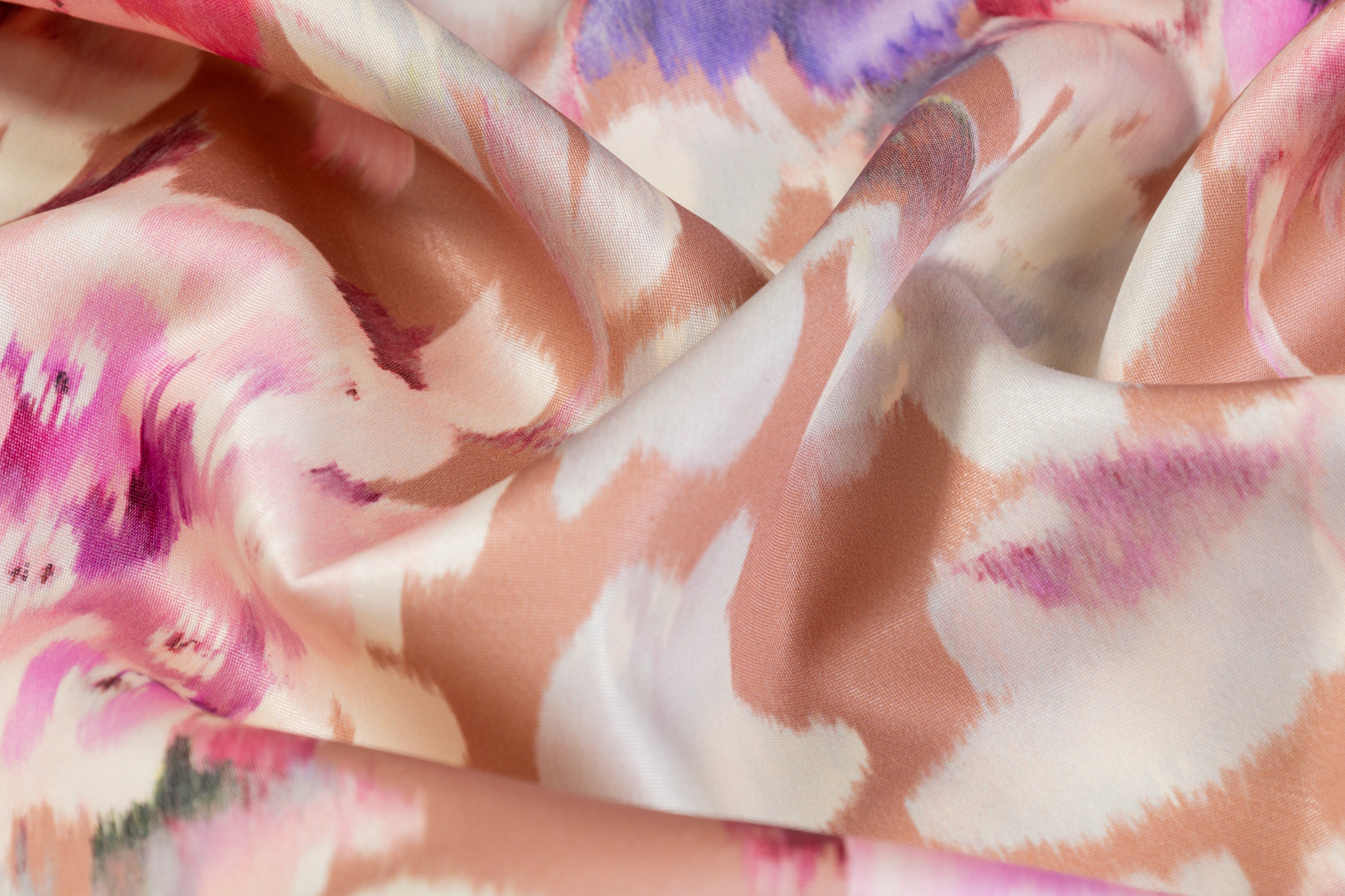 Luigi Verga - Floral Italian Silk Wool Blend Satin - Blush / Violet