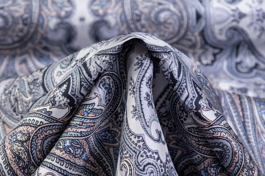 Paisley Italian Silk Twill - Blue Gray