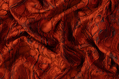 Abstract Metallic Italian Cloqué Brocade - Fire Orange