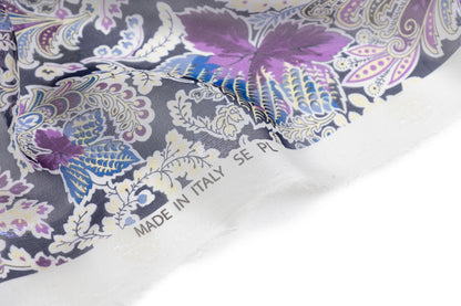 Paisley Floral Metallic Italian Silk Chiffon Fil Coupé - Navy / Purple