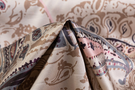 Luigi Verga - Paisley Italian Silk Viscose Crepe Back Satin - Taupe / Pink / Blue