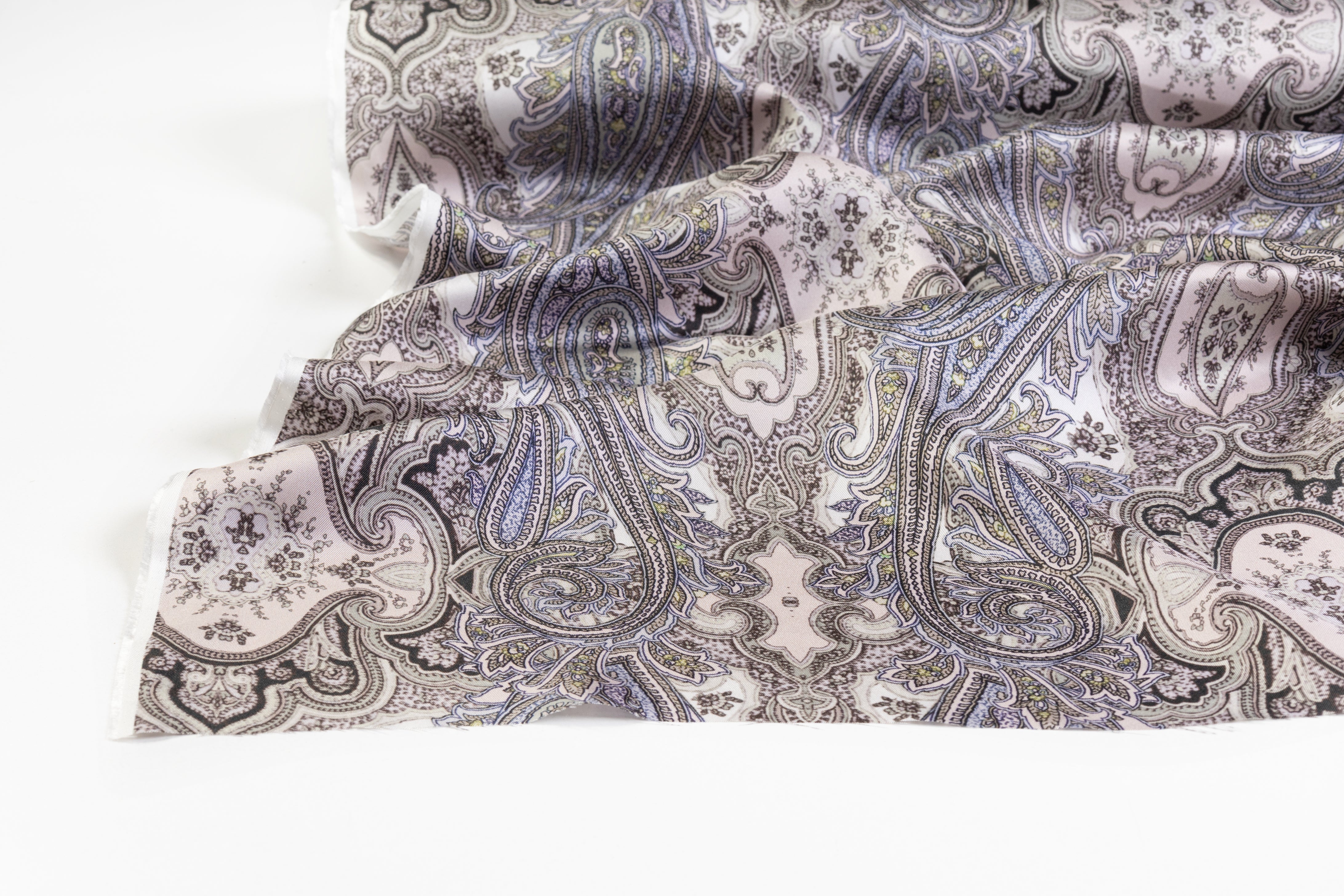 Paisley Italian Silk Twill - Sage / Taupe / Blue