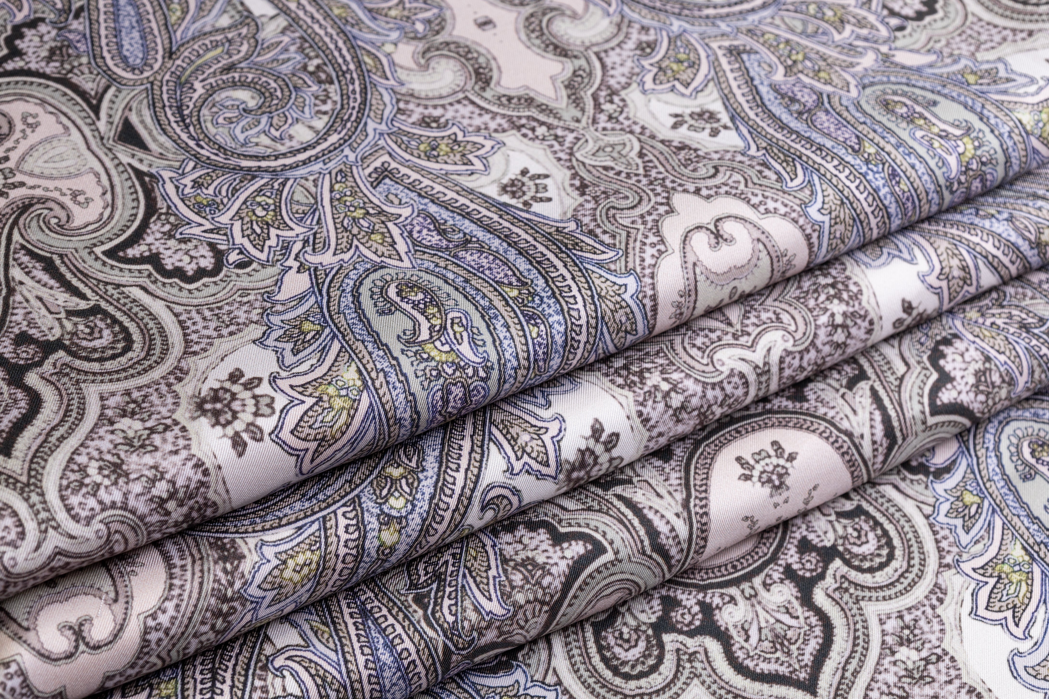 Paisley Italian Silk Twill - Sage / Taupe / Blue