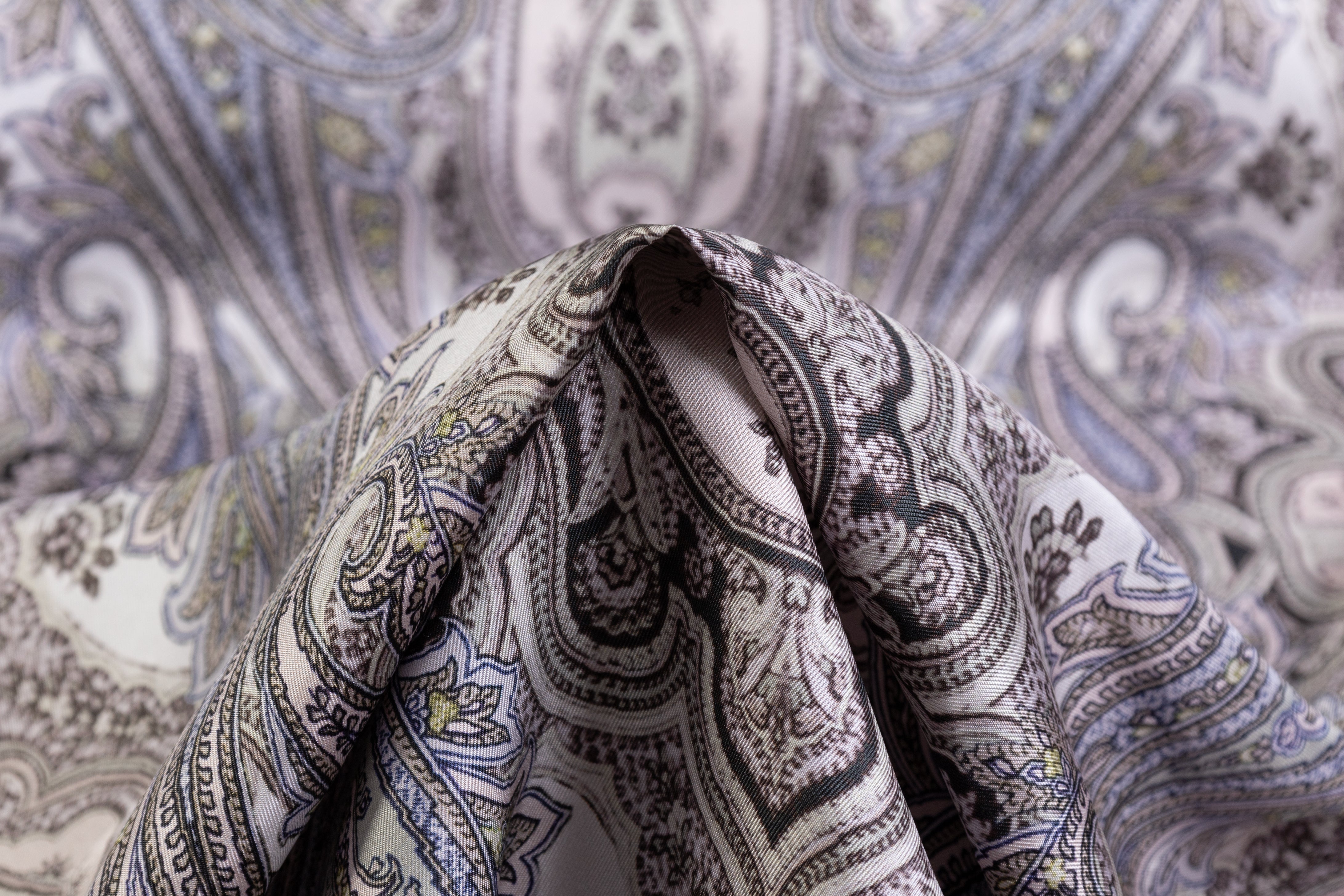 Paisley Italian Silk Twill - Sage / Taupe / Blue