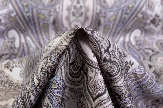 Paisley Italian Silk Twill - Sage / Taupe / Blue
