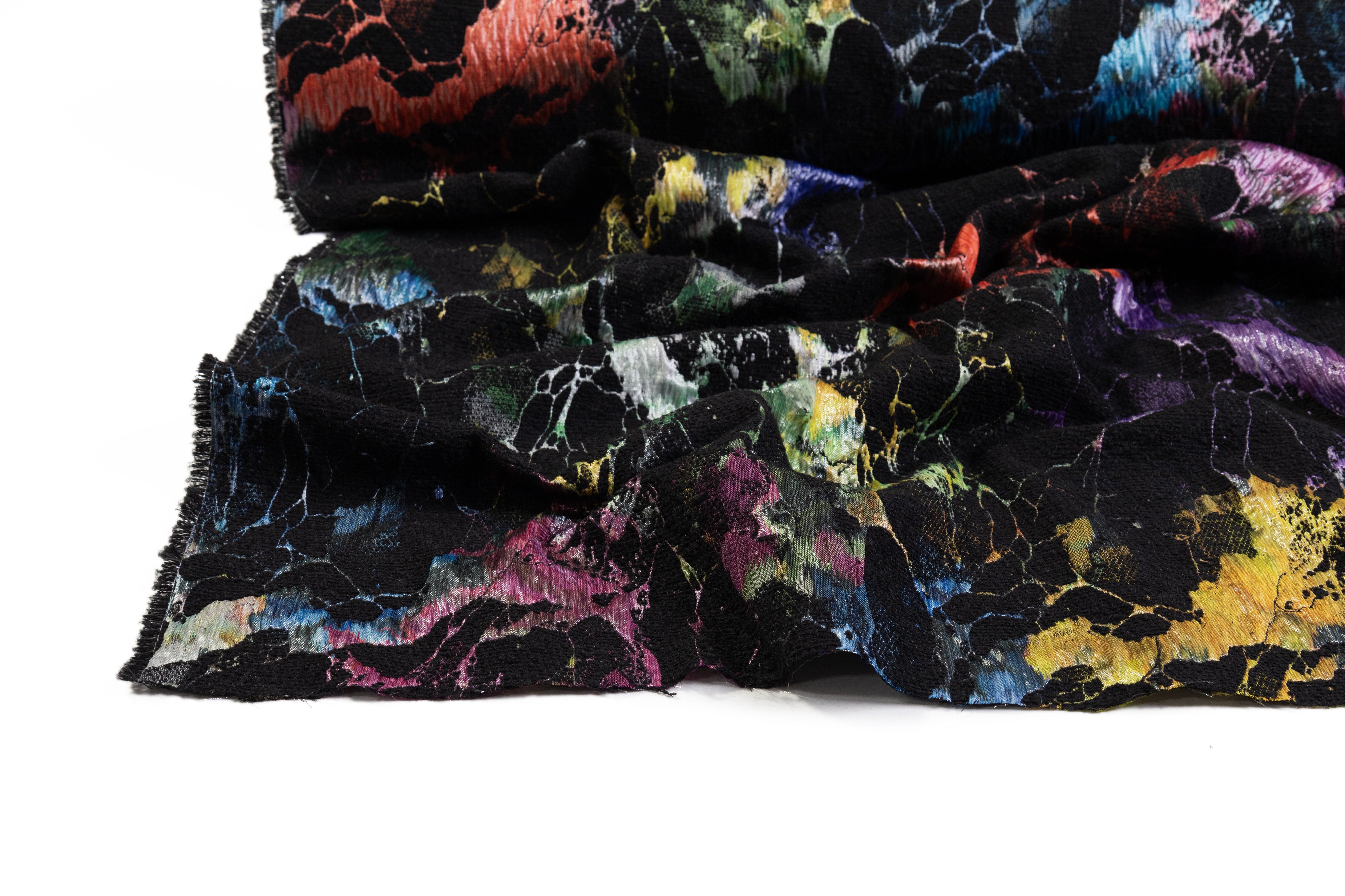Double Faced Italian Chiné Chenille Brocade - Black / Multicolor