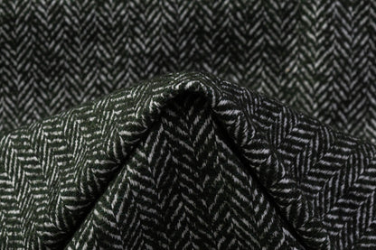 Herringbone Italian Wool Blend Tweed Coating - Green